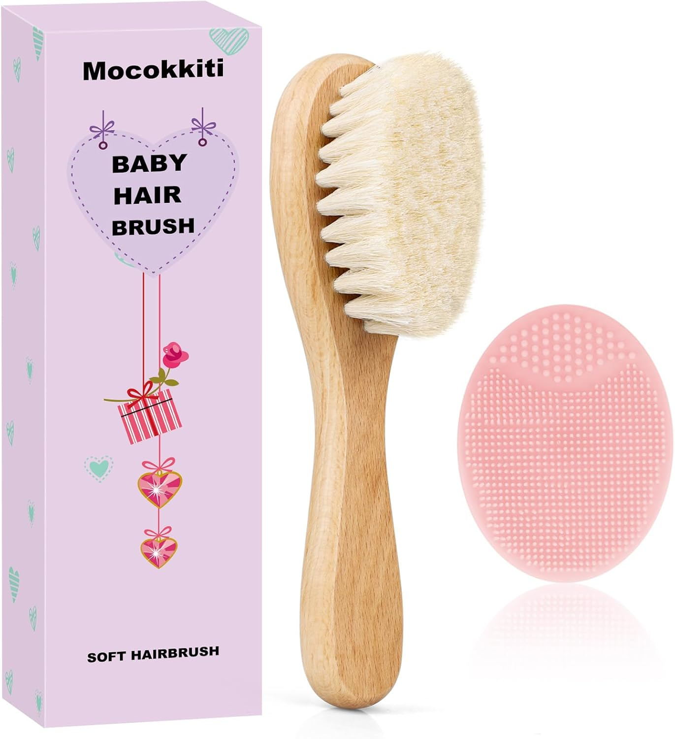 Baby Hair Brush, Goat Bristles Brush and Baby Cradle Cap Brush Set for Cradle Cap Wood Bristle Brush for Newborns and Toddlers (2 Piece)