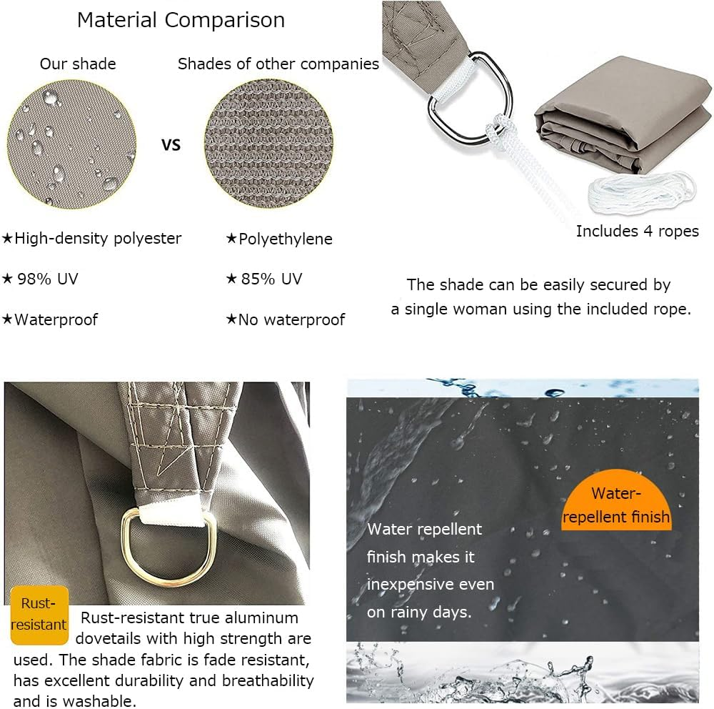 Sun Shade Sail, Outdoor Rectangle Sun Sail Shade with 4 Ropes, Pergola Canopy, 95% UV Block, for Patio, Garden, Backyard, Lawn and Swimming Pool (Beige, 6.5' X 13') image number 2