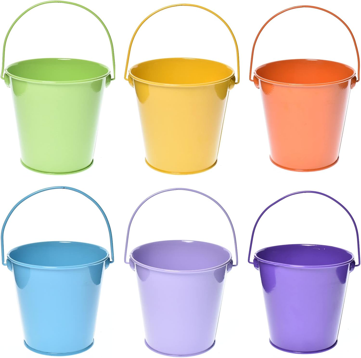 Colored Metal Buckets with Handle, 6 Pack 5.91 Inch Galvanized Iron Pail Bucket for Kids,Classroom,Crafts,And Party Favors (Red)