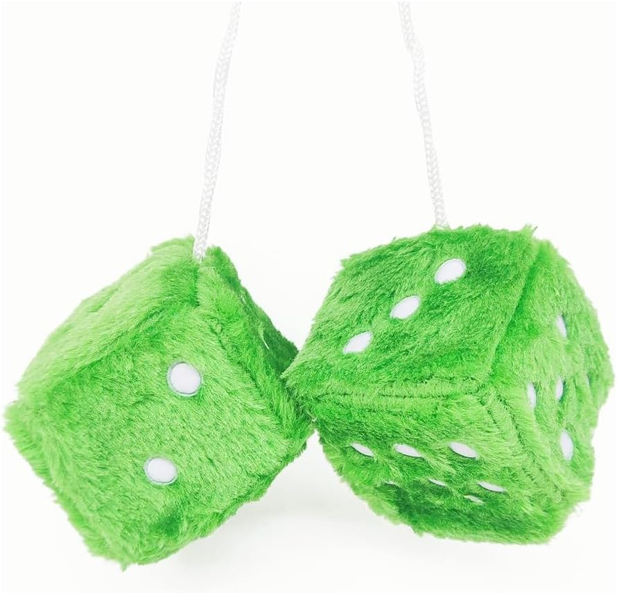 AIMALL 2PCS Plush Fuzzy Dice for Car Rearview Mirror, 2.95" Soft Touch Hanging Dice with Suction Cup, for Vehicles and Home