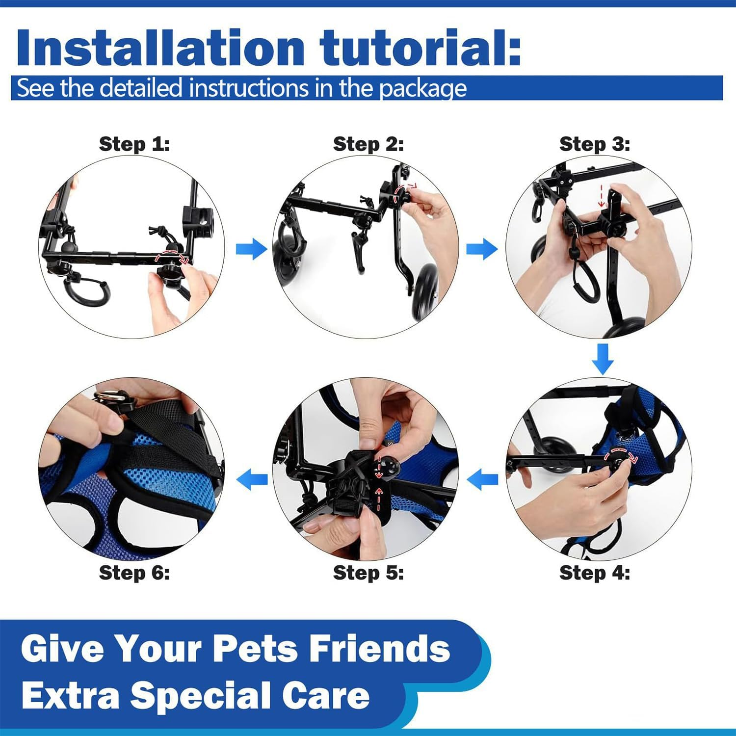 Lightweight Dog Wheelchair for Back Legs, Small Pet Mobility Aid Cart for Disabled Hind Limbs, Adjustable Dog/Cat Wheelchair with Wheels image number 1