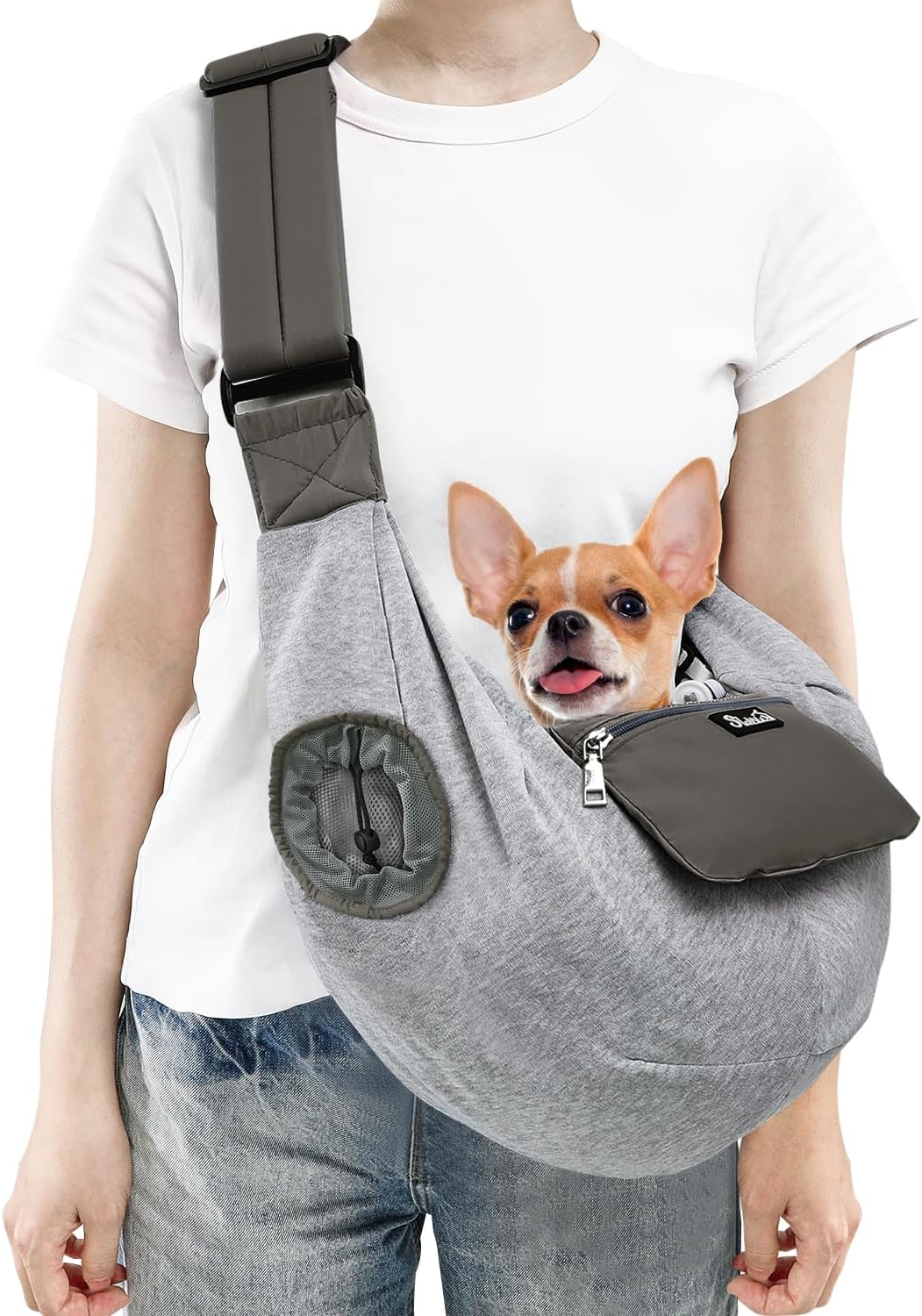 Slowton Dog Carrier Slings for Small Dogs - Hands-Free Breathable Puppy Carrier Bag with Window Fits up to 13Lbs，Adjustable Pet Purse for Dogs Cats Travel Puppy Bag with Front Pocket Safety Leash image number 4