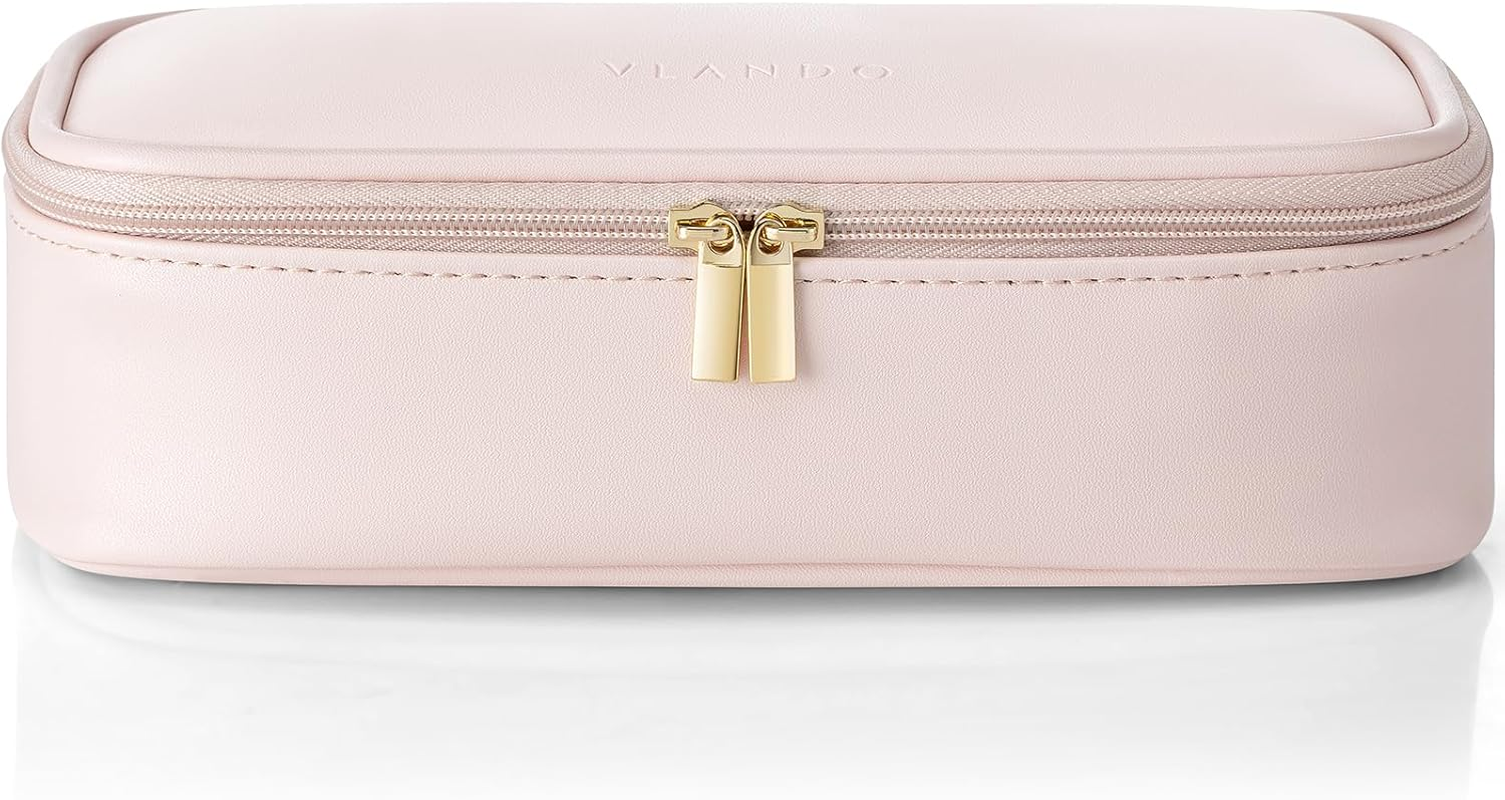 Vlando Travel Makeup Bag, Small Travel Beauty Bag Cosmetic Bag for Women Portable Makeup Organizer Case Bag Makeup Brush Organizer Pouch-White, Pillow White-Large