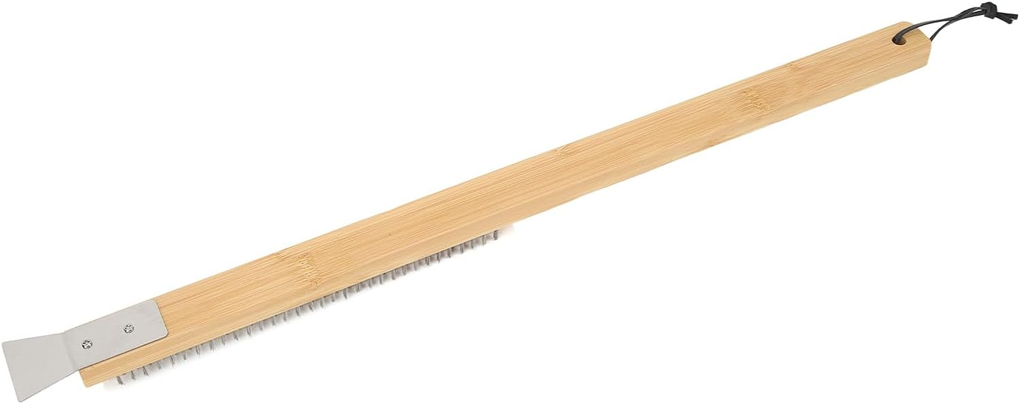 Pizza Oven Brush, 57.5Cm Non Scratch Heat Proof Stainless Steel Pizza Stone Cleaning Brush, Long Bamboo Handle Outdoor Pizza Oven Accessories with Scraper, Hanging Hole image number 1
