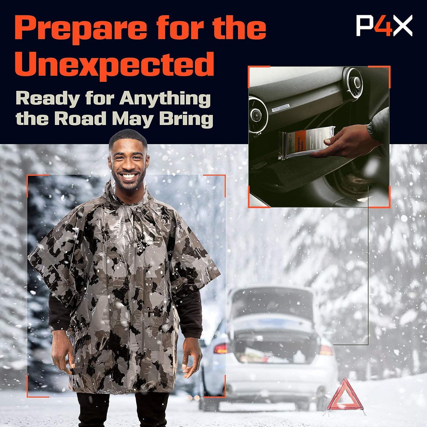 PREPARED4X Emergency Rain Poncho with Mylar Blanket Liner - Survival Blankets for Car - Heavy Duty, Waterproof Camping Gear, Tactical Prepper Supplies&ndash; image number 2