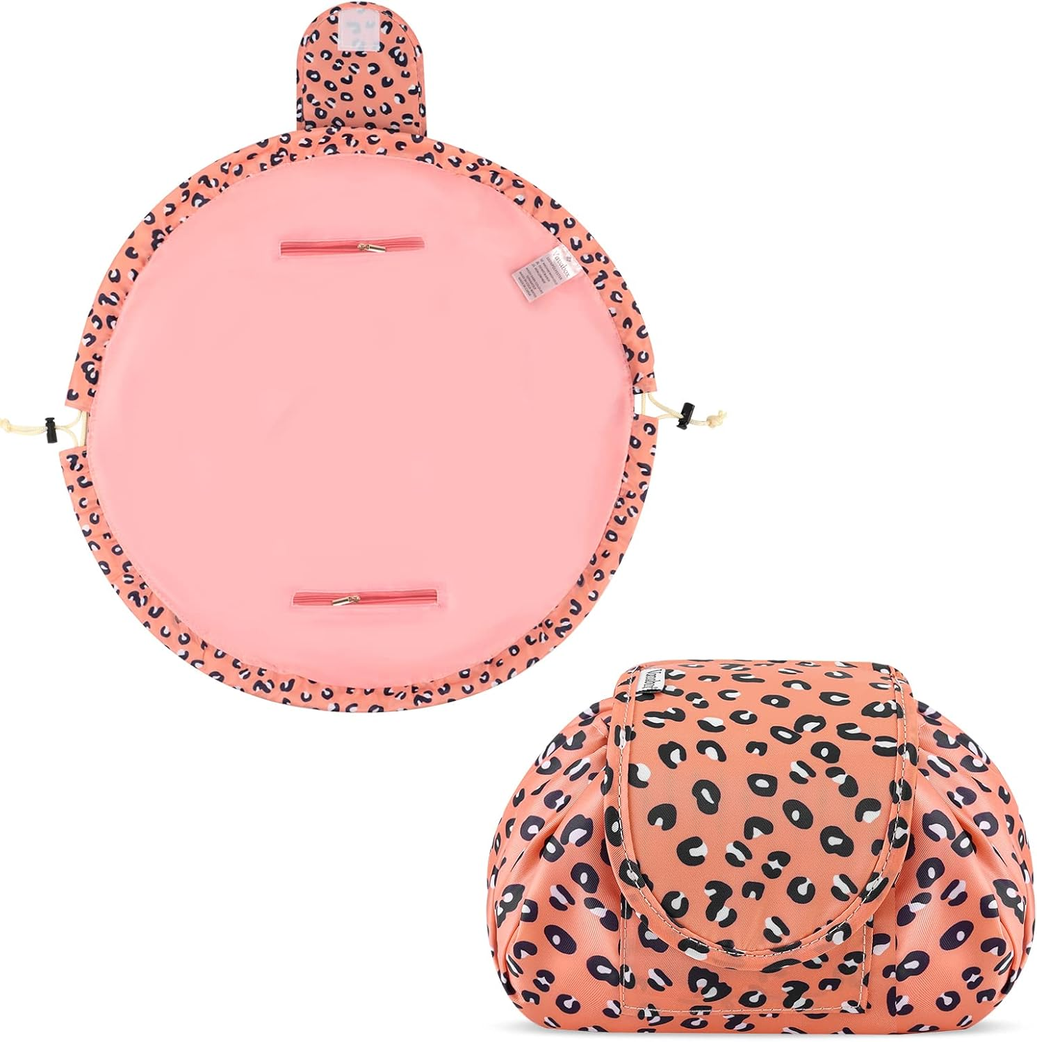 Lazy Drawstring Makeup Bags, Large Capacity Waterproof Travel Portable Cosmetic Bag Pouch Makeup Pouch Storage Organiser for Women Girl, Pink Leopard, 57 Cm, Drawstring Makeup Bag image number 6