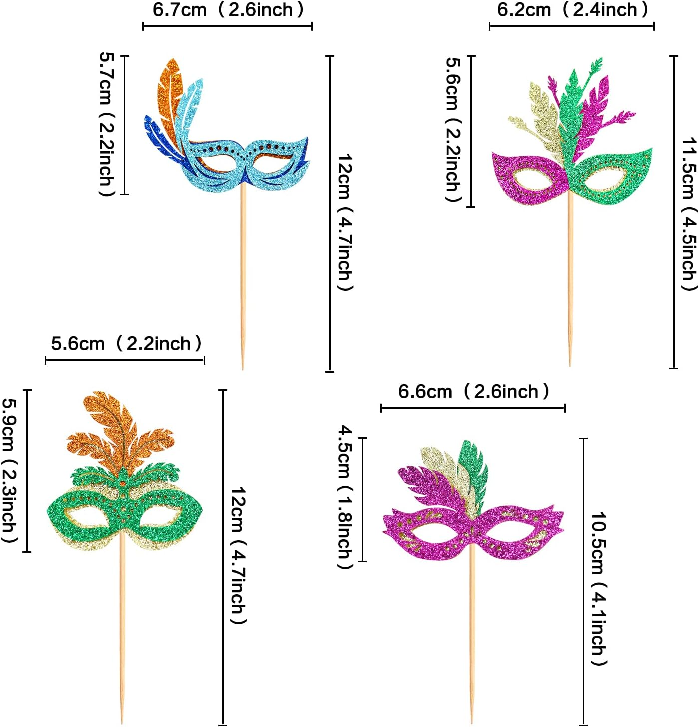 24PCS Masquerade Masks Cupcake Topper Mardi Gras Bachelorette Mask Cupcake Toppers Masquerade Mardi Gras Baby Shower Birthday Party Decorations Supplies 2 image number 2