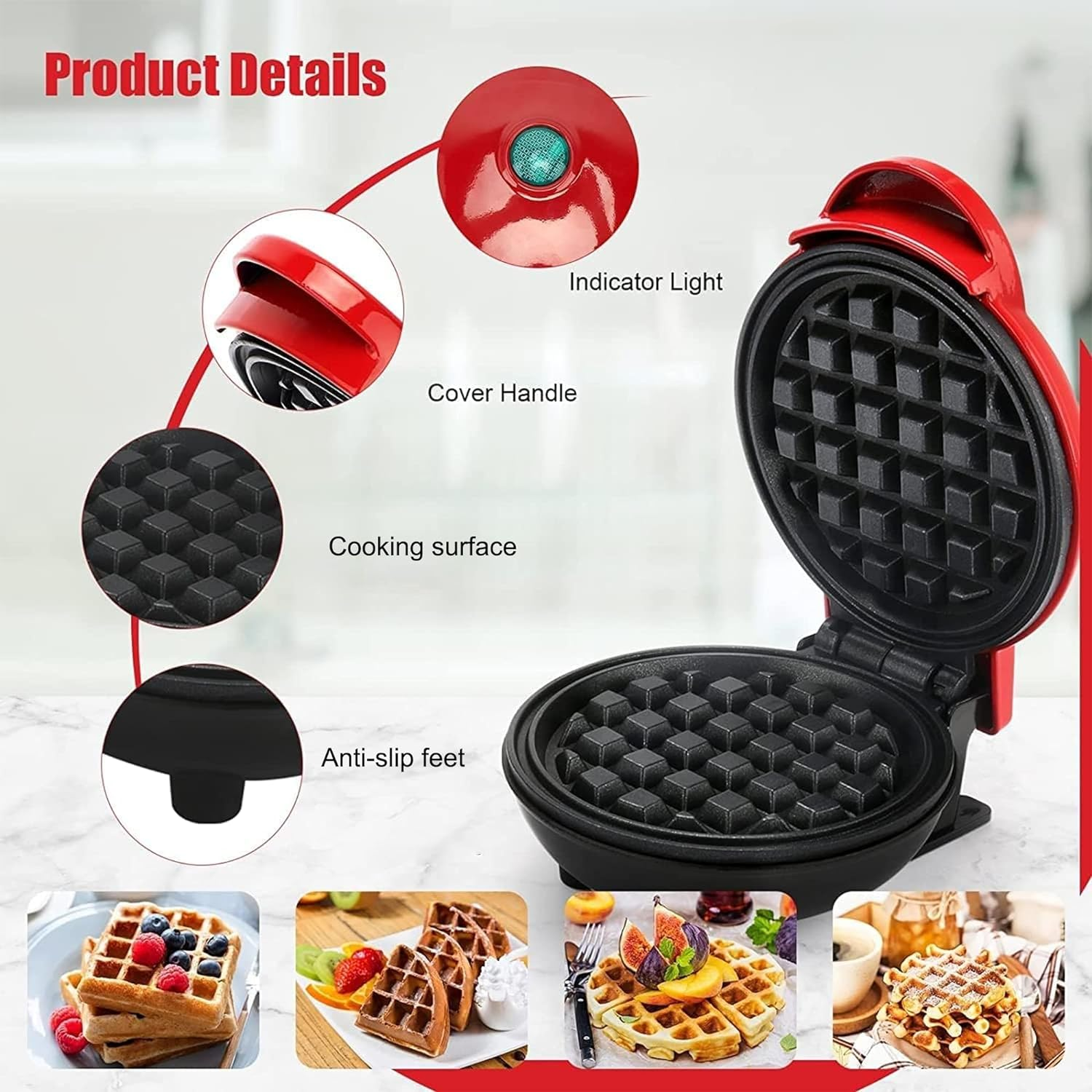 Mini Waffle Maker Classic: Versatile Nonstick Breakfast & Panini Machine - Compact, Lightweight & Stylish Kitchen Appliance image number 4