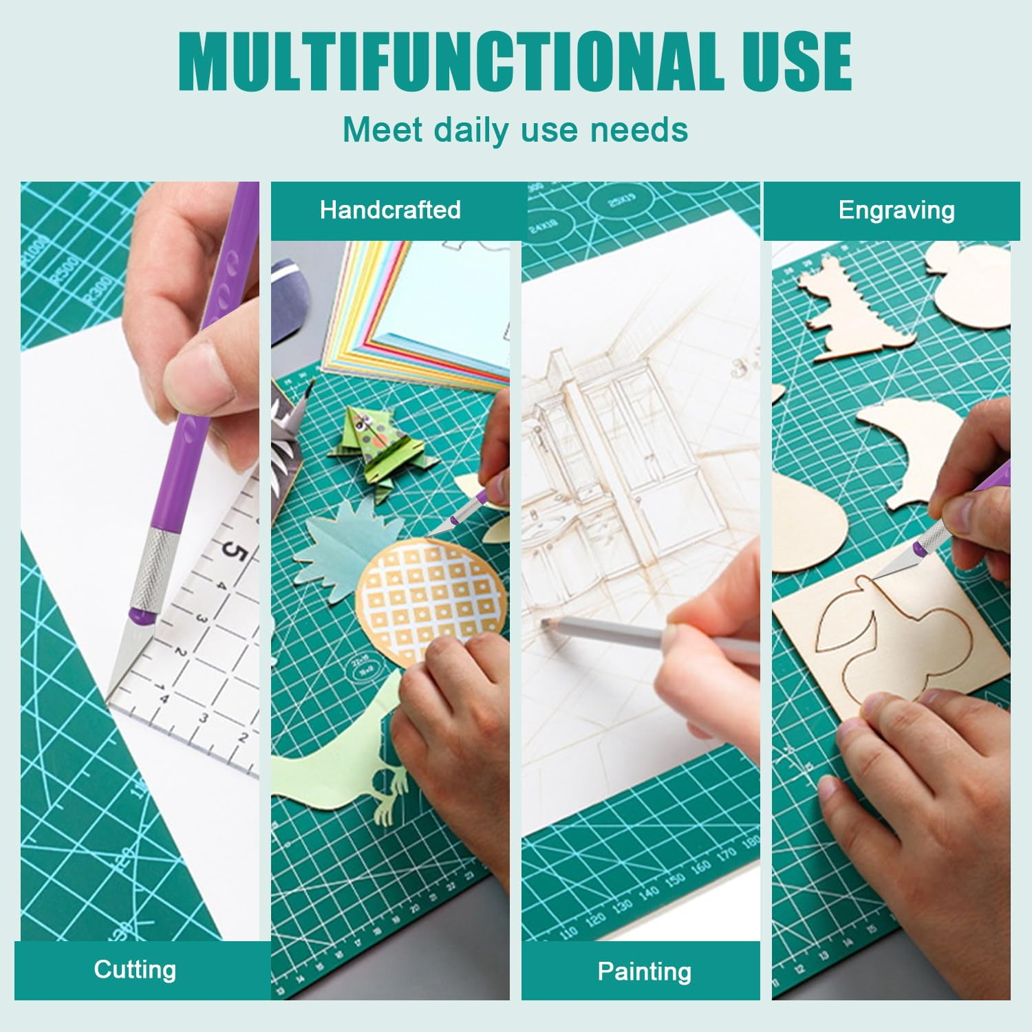 3Pcs Cutting Mat,Self Healing Cutting Mat A3 A4 A5,Double Sided Cutting Mats, Dressmakers Cutting Mat, Great for Scrapbooking, Quilting (A3(Green) A4(Black) A5(Green))