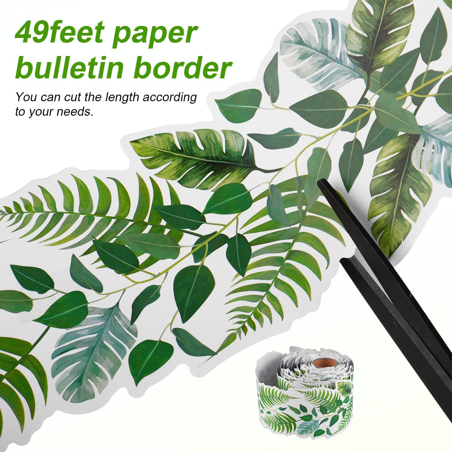 Bulletin Board Border Sticker, 49Ft Classroom Border Trim Eucalyptus Themed Border Sticker for Photo Wall Bulletin Boards Chalkboard Leaves Greenery Decoration image number 5