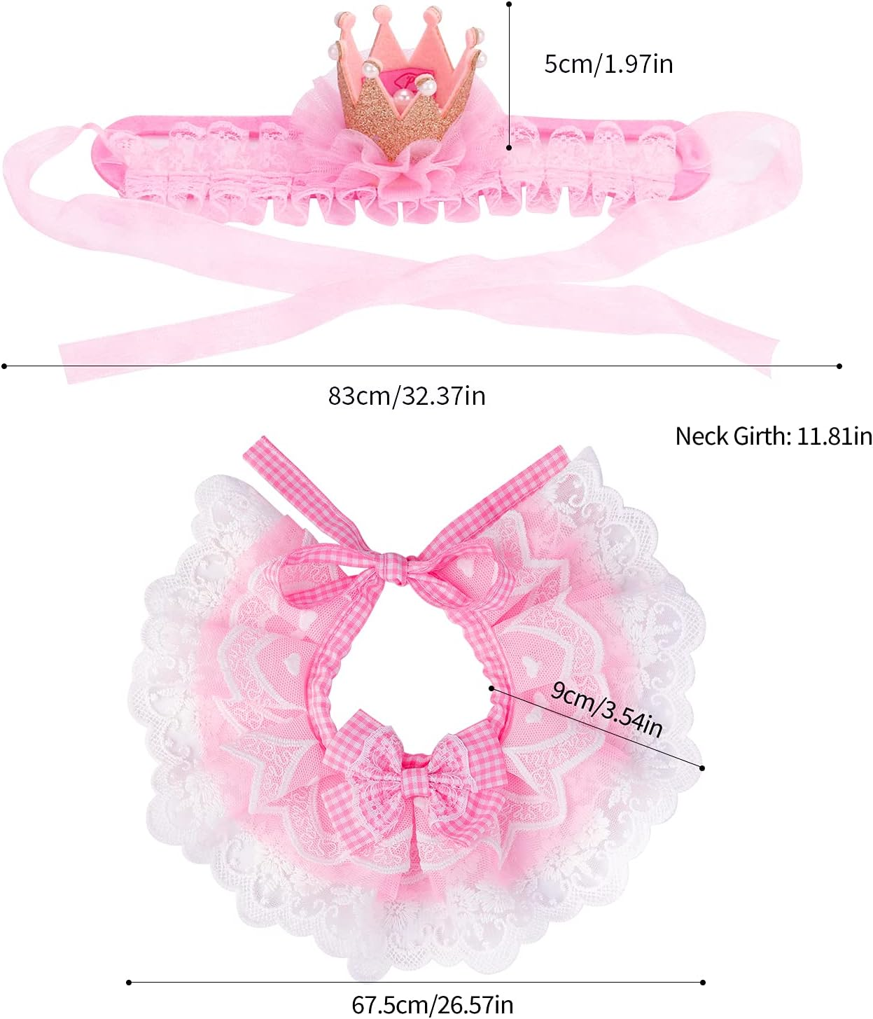 Legendog Cat Bandana, Princess Costume, Cute Lace Dog Bandanas and Crown Accessories for Small Dogs, Pink Outfit for Birthday Party (B-Pink) image number 6