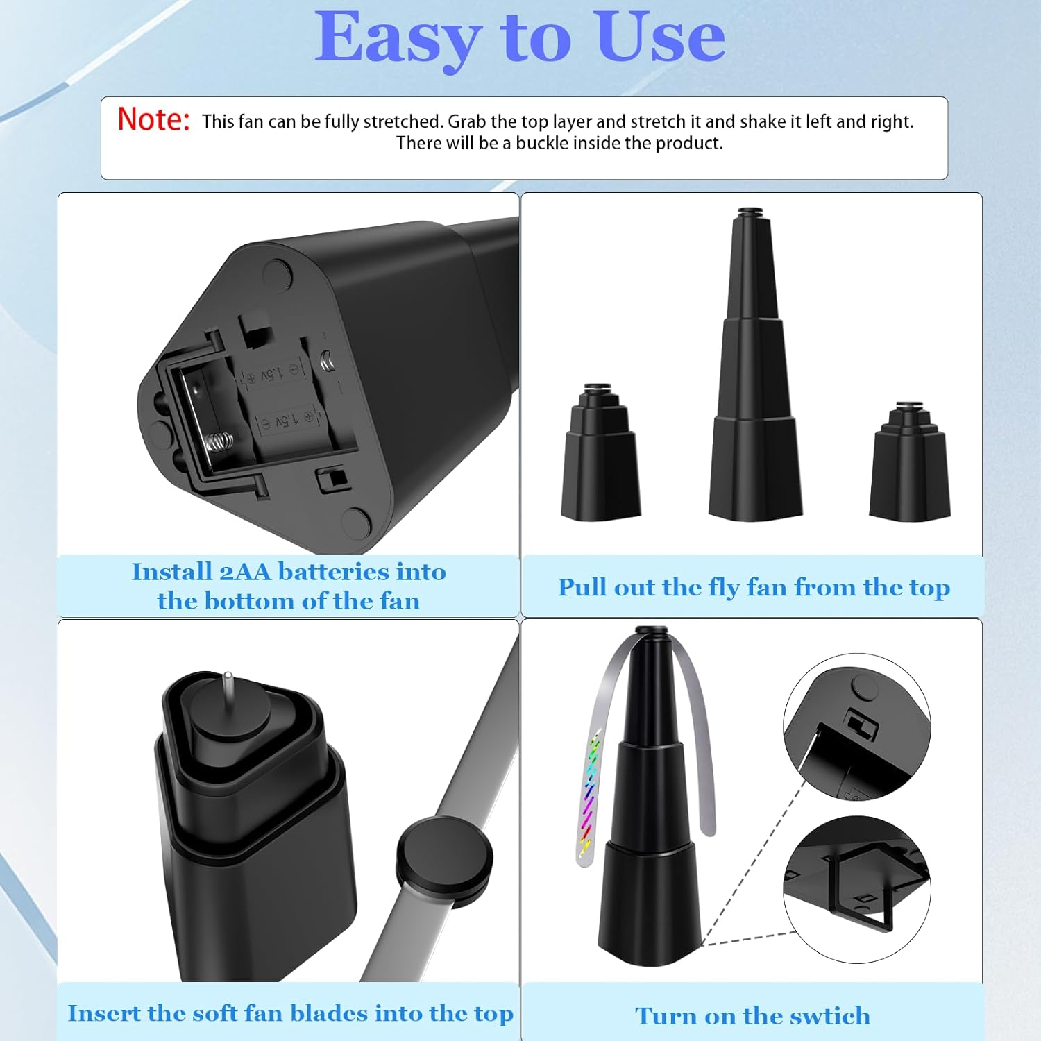 Stretchable Fly Fans for Tables 4 Packs,Portable Outdoor Fan,Food Fan for Indoor Outside,Battery Powered Fly Fan for Picnic,Party,Restaurant,Kitchen and BBQ image number 2