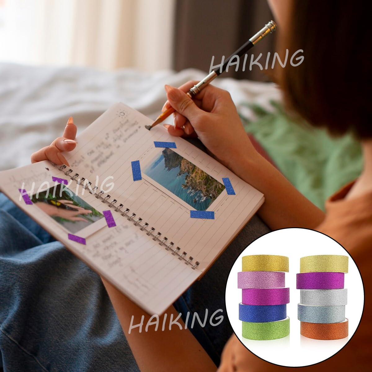 Glitter Washi Tape Set, 10 Rolls Colored Sparkle Decorative Tapes for Craft, Scrapbook, Gift Wrapping (3M/9.8Ft) image number 4