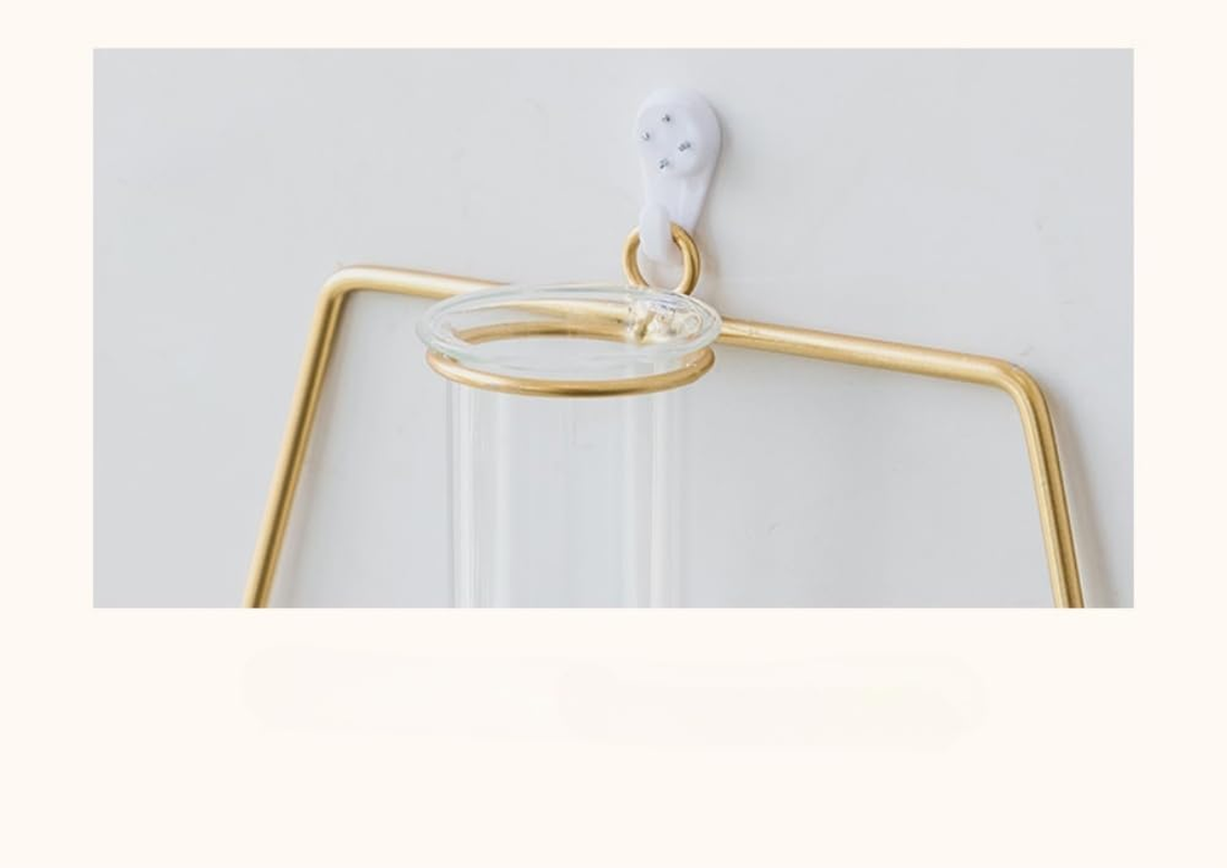 2 Pack Nordic Wall Vase Hanging Geometric Gold Flower Vase Wall Mount Metal Frame Vases Hydroponic Glass Bud Vase Decor for Home Wedding Farmhouse image number 2