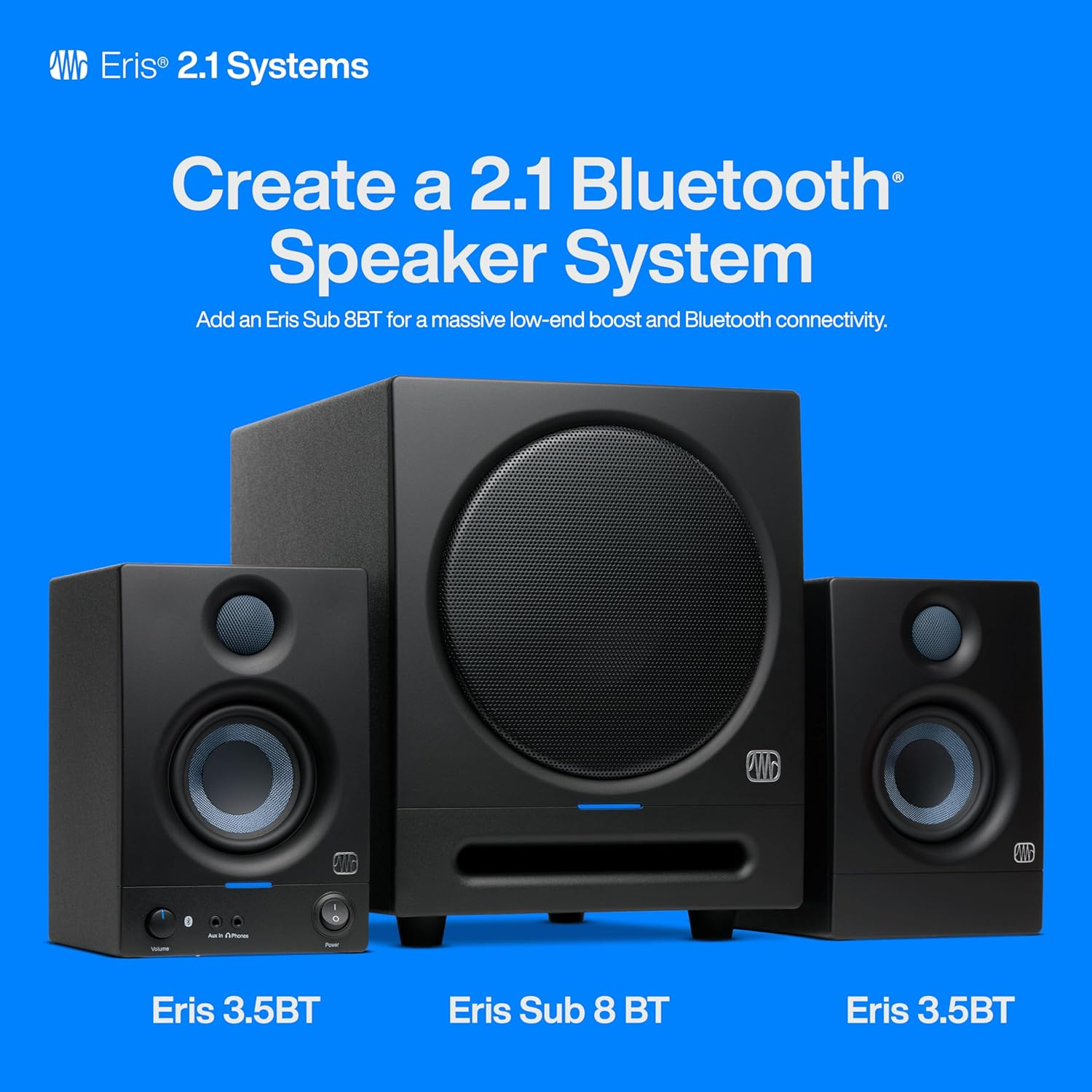 Presonus Eris 3.5BT Bluetooth Studio Monitors, Pair &mdash; Powered, Active Monitor Speakers for Desktop, Turntable, Record Player, Bookshelf, DJ Speakers
