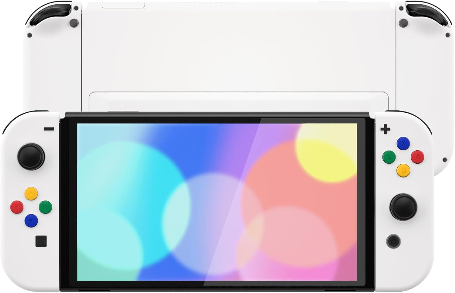 Extremerate DIY Full Set Shell Buttons for Nintendo Switch OLED, White Replacement Console Back Plate & Kickstand, Custom Case Housing for Nintendo Switch OLED Joycon Controller [Control NOT Included] image number 4