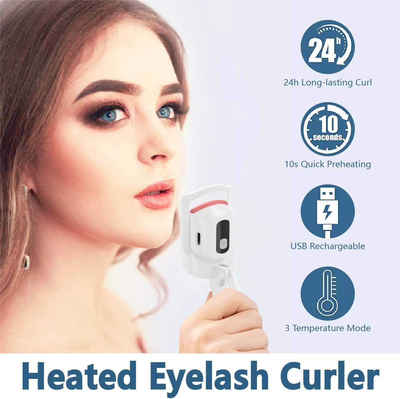 Heated Eyelash Curler, Vvallis Electric Eyelash Curlers with Eyelash Brush, Rechargeable Eyelash Heated Curler, Eyelash Curler Kit for Natural Curling with 3 Heating Modes&hellip; (Pearl White)