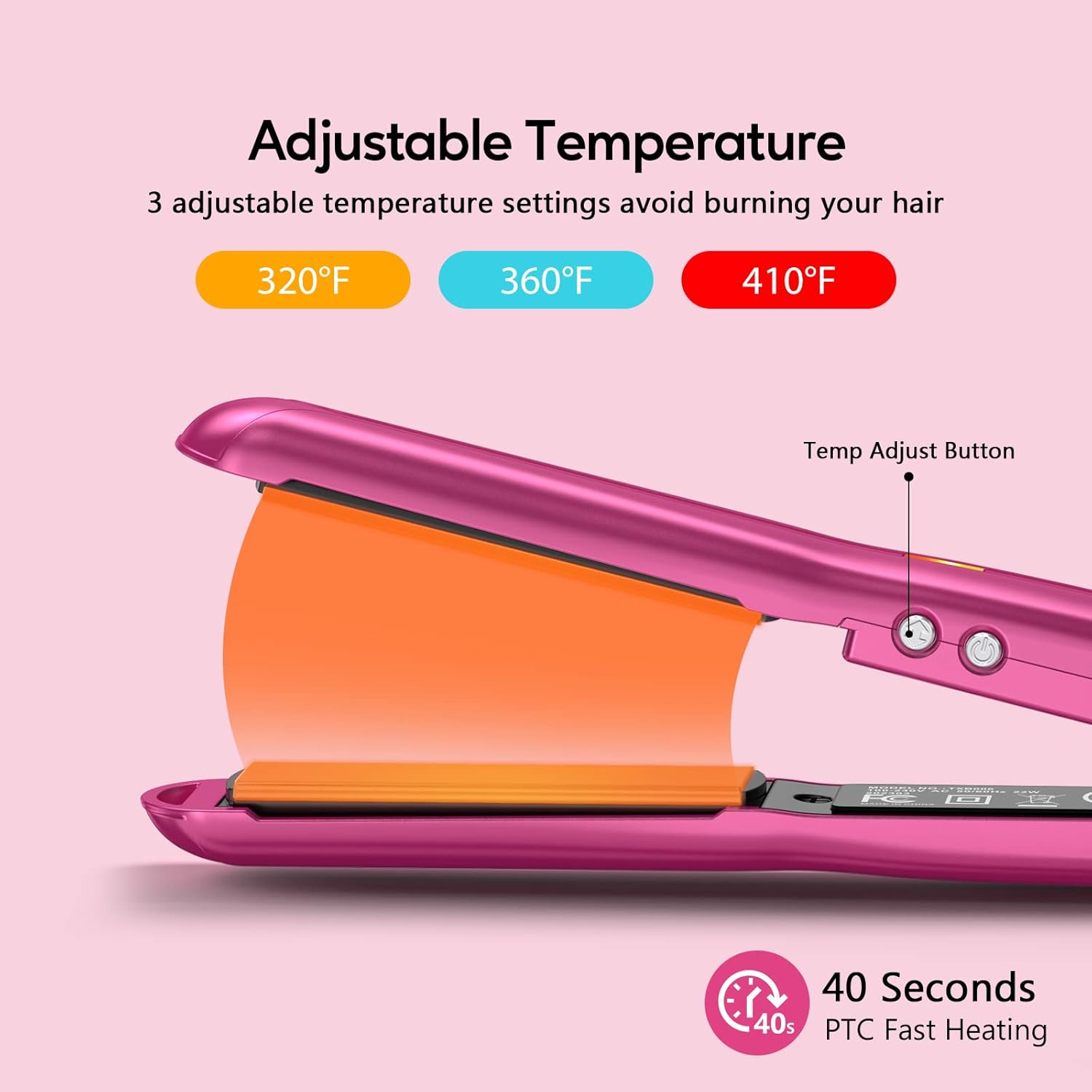 Terviiix Mini Flat Iron Adjustable Temperature, Travel-Size Mini Hair Straightener, Small Flat Irons for Short Hair/Curls Bangs, Ceramic Portable Tiny Hair Curler, Dual Voltage, Auto-Off, Pink, 1/2'' image number 2