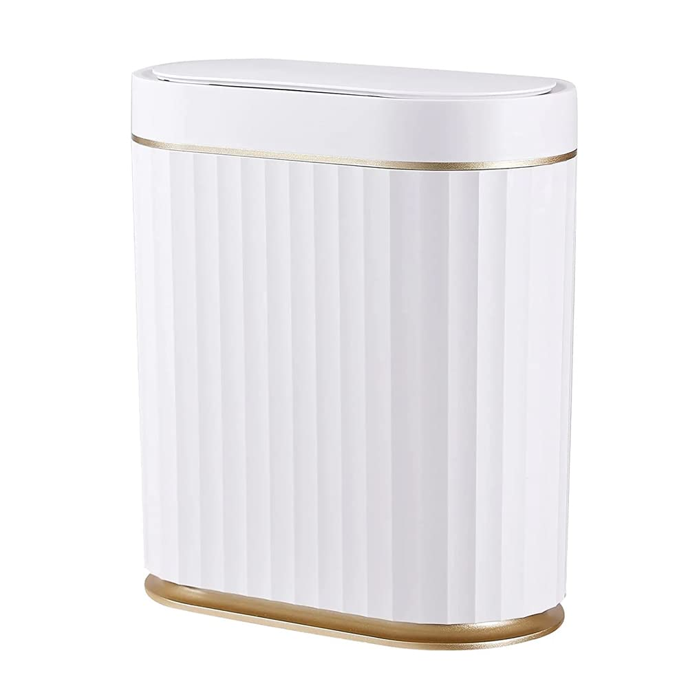 ELPHECO 2.5Gallons Sensor Bin with Lid Automatic Open Touchless Rubbish Bin for Bathroom Kitchen White and Gold