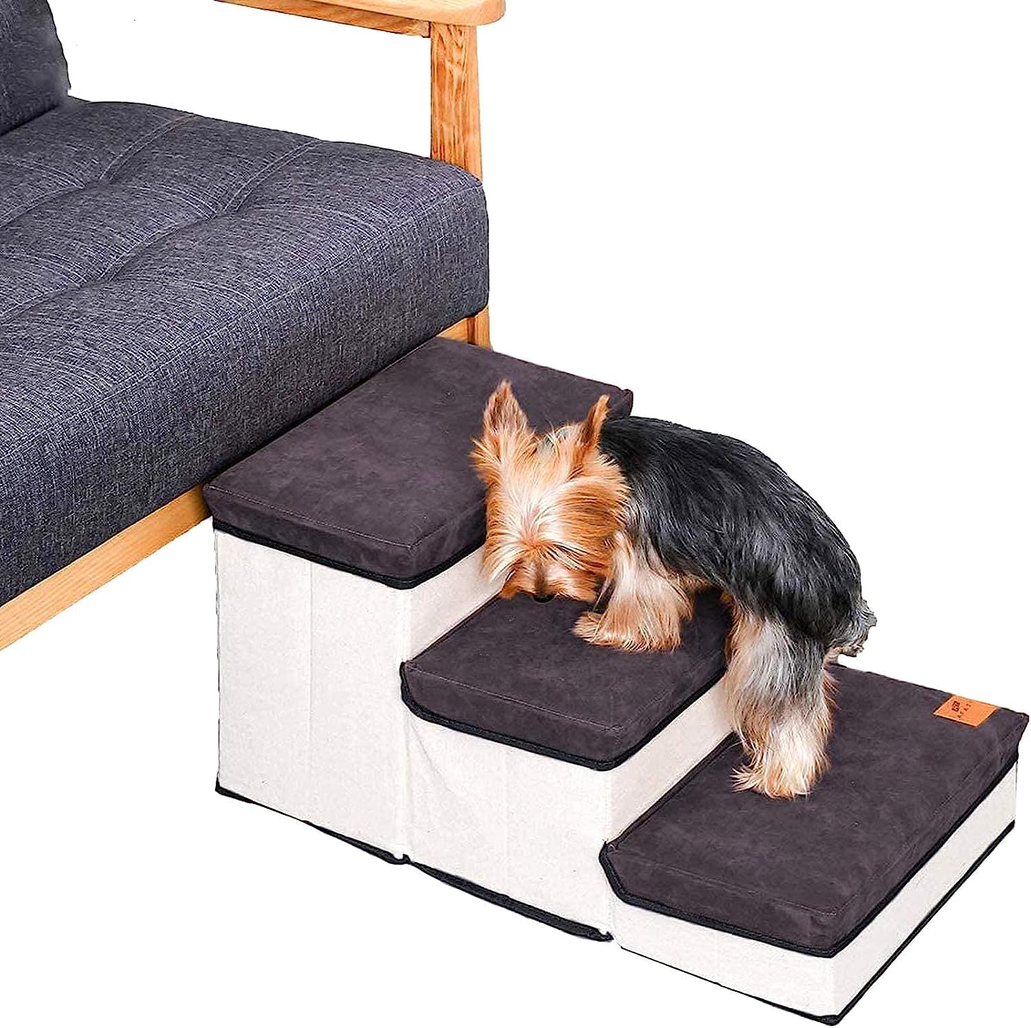 CULOTOL Dog Stairs for Small Pets - 3 Storage Boxes, Foldable Steps for Beds and Couch, Non-Slip Bottom image number 2