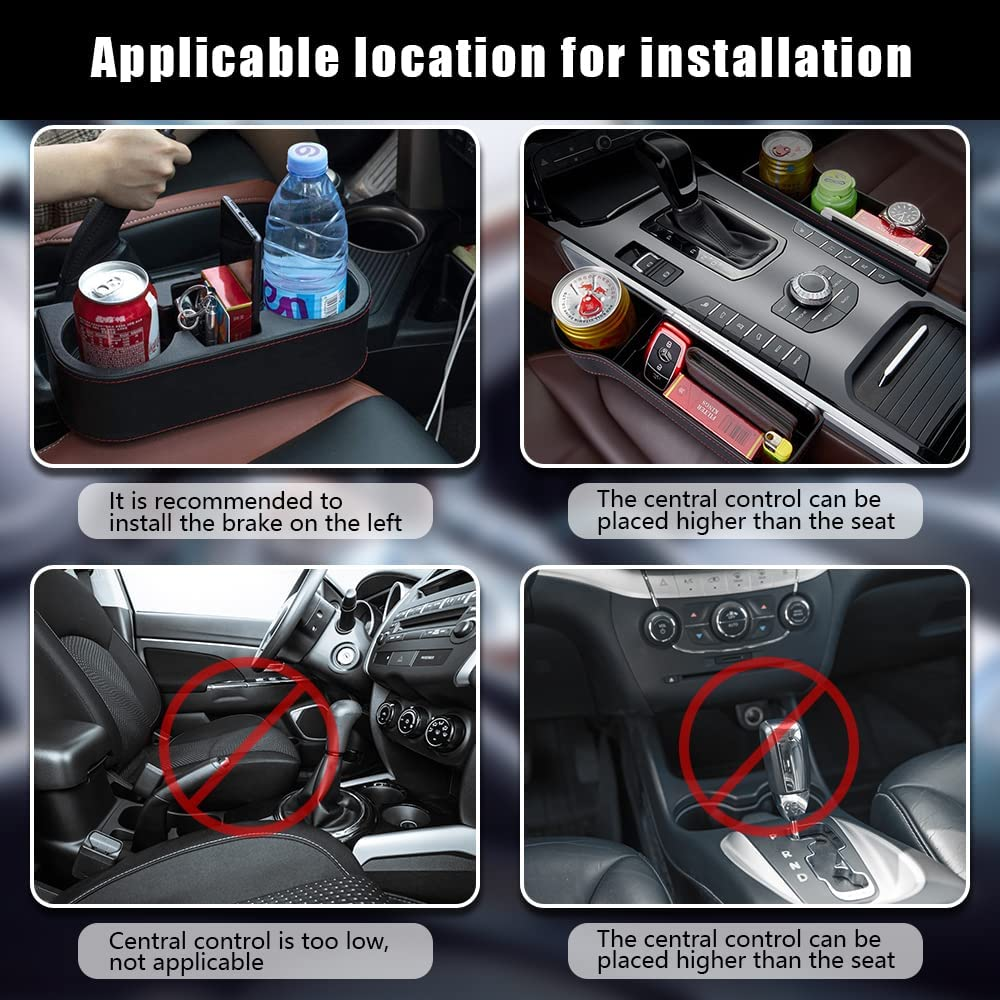 Car Seat Gap Filler Organizer, 2 Pack PU Leather Car Seat Organizer, Automotive Double Cup Holder Expander, Auto Console Side Storage Box for Drink,Phones,Keys,Sunglasses, Passenger Side &Driver Side image number 2