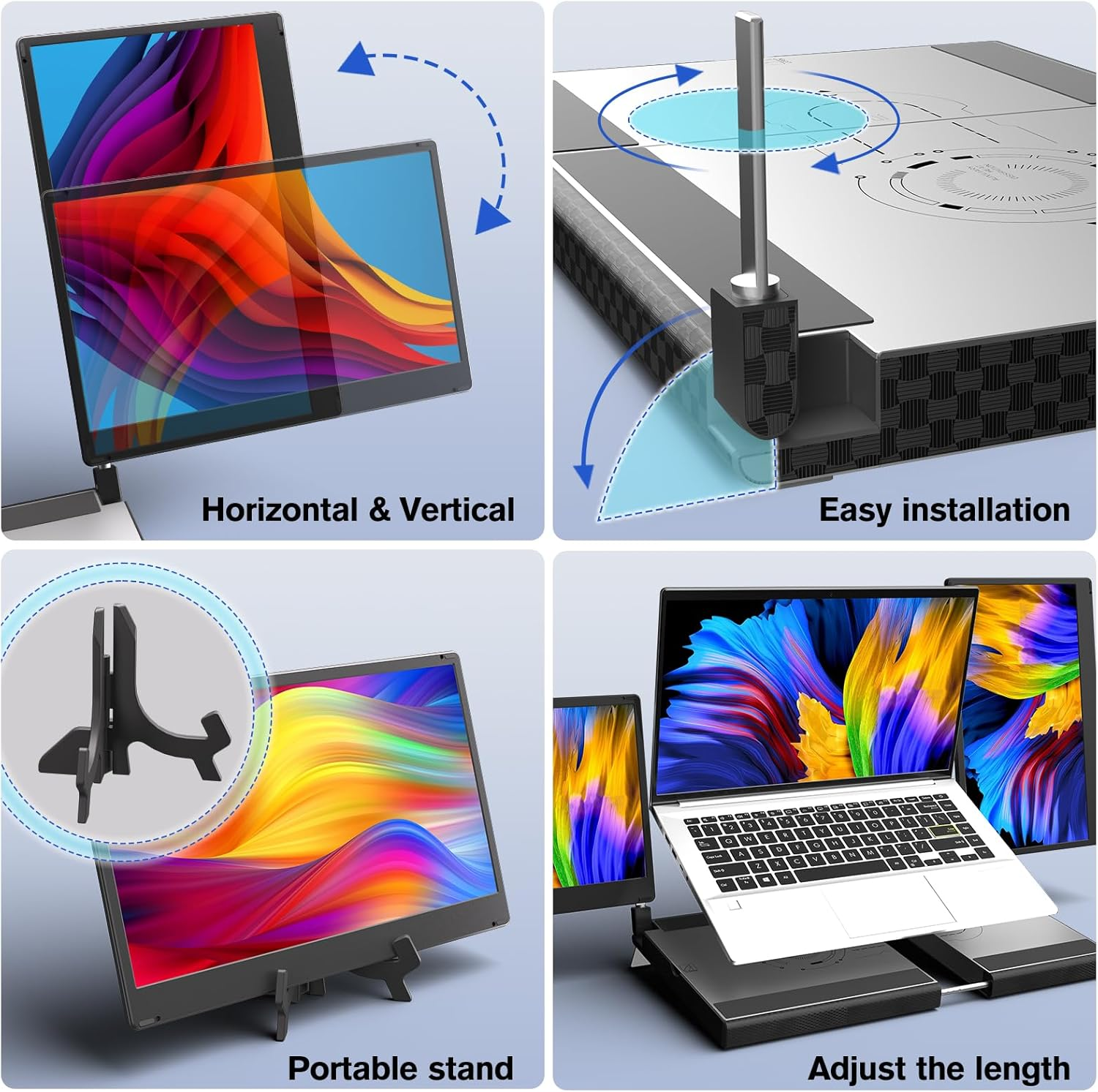 Laptop Screen Extender Portable - 14" Monitor IPS FHD 1080P HDMI USB-C Triple Detachable Display for 12-17.3 Inch Laptops Compatible with Windows Mac Chrome Surface Metal Base Travel Work Setup image number 1