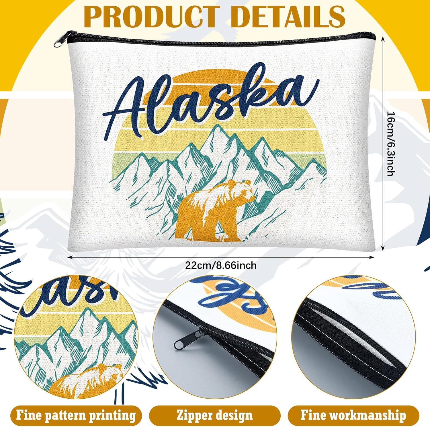 9 Pcs Alaska Cosmetic Bag New York Souvenir Zipper Pouch Los Angeles Souvenir Gifts Italy Paris Broadway Alaska Makeup Purse for Girls Women Traveler Birthday Christmas Party Favors image number 2