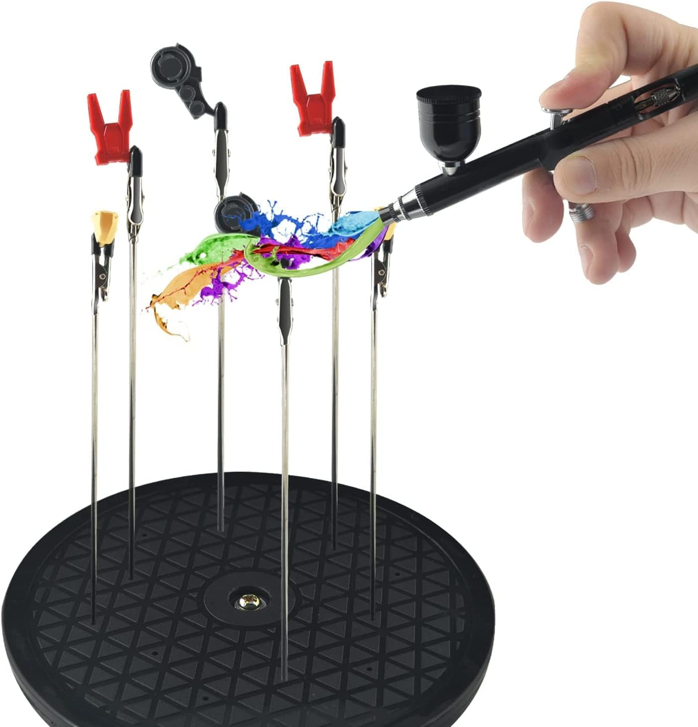 7.5" round Heavy Duty Swivel Rotating Stand with 22 PCS Clip Sticks Gundam Model Hobby Modeling DIY Card Photo Memo image number 6