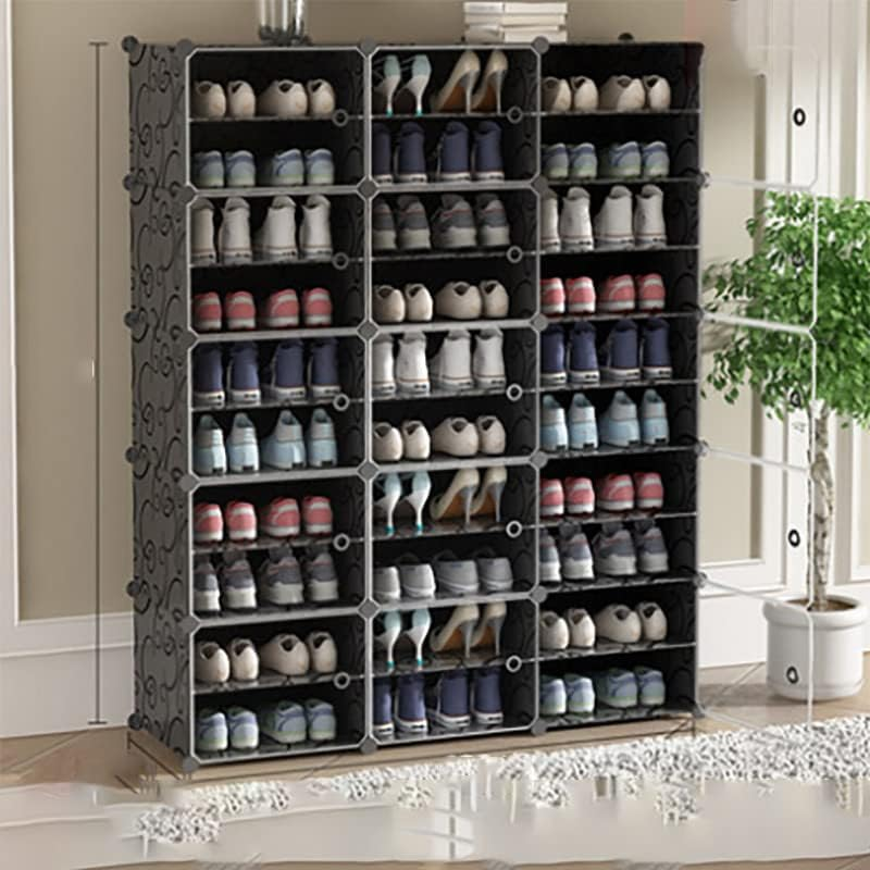 Clear Door DIY Shoe Rack Storage Multi-Cube Organizer Cabinet Stackable Closet (White 3 Column 10 Row) image number 5