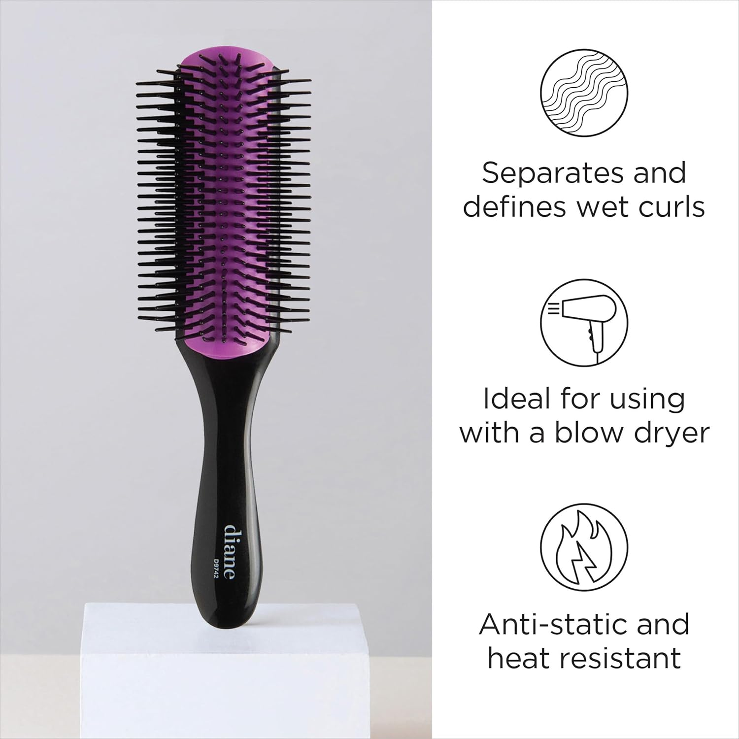 Diane Nylon Pin Styling Hair Brush for Detangling, Separating, Shaping and Defining Wet Thick or Curly Hair, Glides through Tangles with Ease image number 4