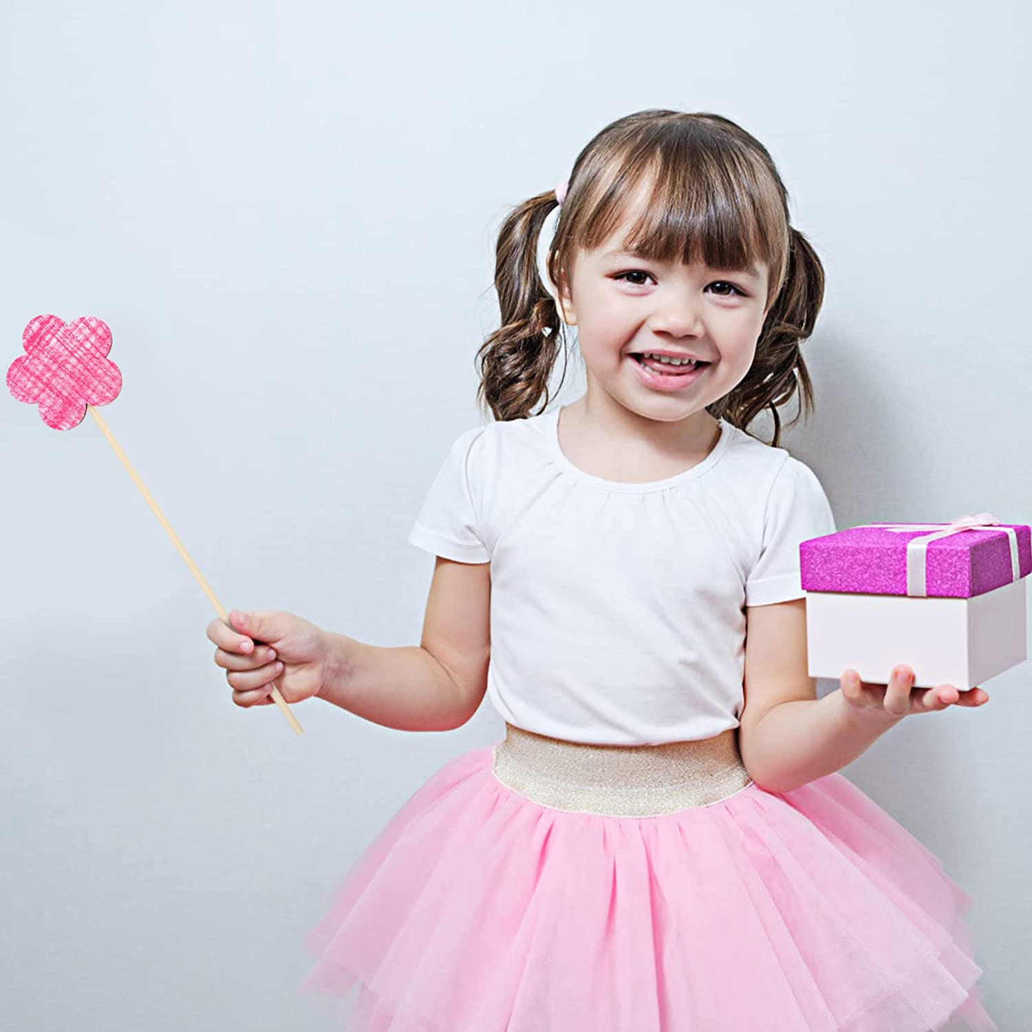 Toddmomy 14Pcs Make Your Own Princess Wand Unfinished Fairy Wand Stick Wooden DIY Crafts Moon Star Heart Crown Butterfly round Magical for Girls Art Show Cosplay Costume image number 2