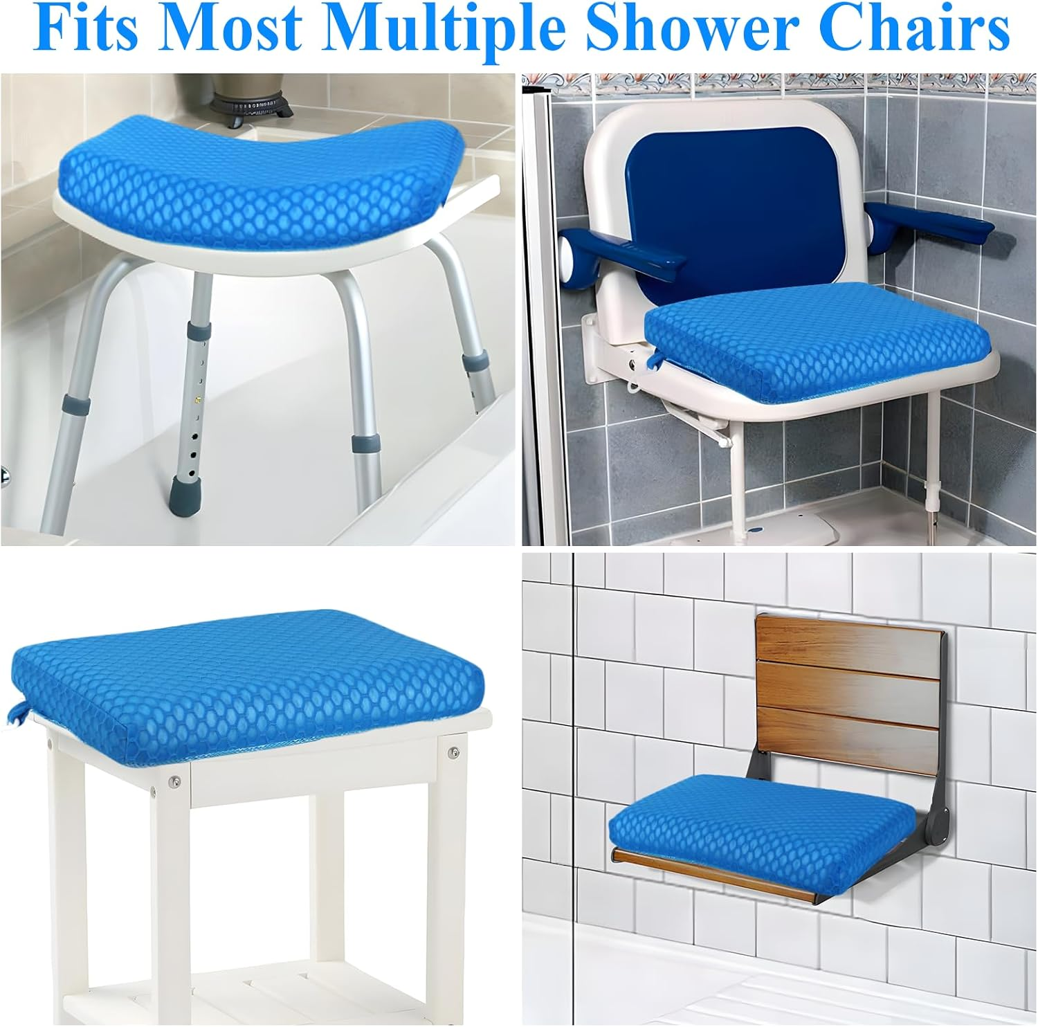 Anycosy Shower Seat Cushion Waterproof Sauna Seat Cushion Bathtub Cushion for Sauna,Slip-Resistant 3D Foam Mesh Bathtub Chair Pad with Hook,Quick Drying Shower Seat Mat for Elderly (Blue, Medium)