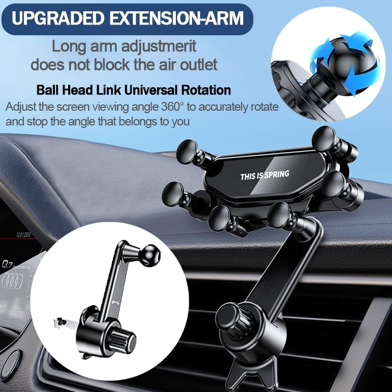 Car Phone Holder Mount with Newest Metal Hook Clip 360&deg; Rotation Six-Point Gravity Air Vent Cell Phone Car Mount Hands Free Universal Automobile Cradle Fit for 4.0-6.5 Inches Phones image number 4