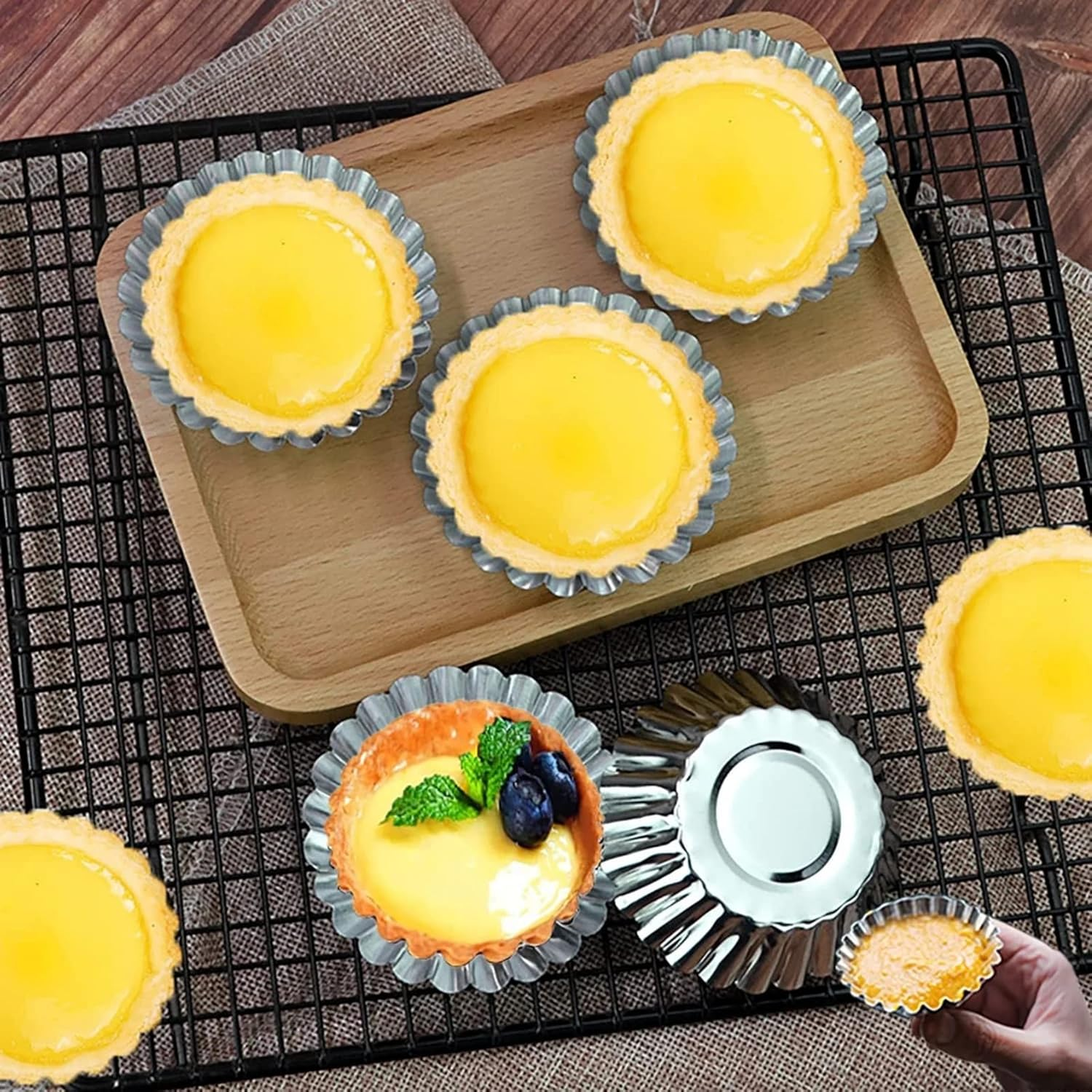30 Pcs Egg Tart Molds,Stainless Steel Egg Tart Mold Non Stick Tart Pans for Baking Cupcake Muffin Mold Baking Cups Baking Tool