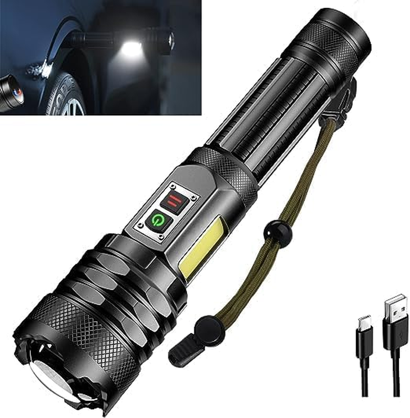 LED Flashlight,Rechargeable Torch 20000 High Lumens,Super Bright Type-C Fast Charging Torches,9 Modes Zoomable IPX67 Waterproof Flash Light with COB Side Light for Emergencies,Hiking,Camping