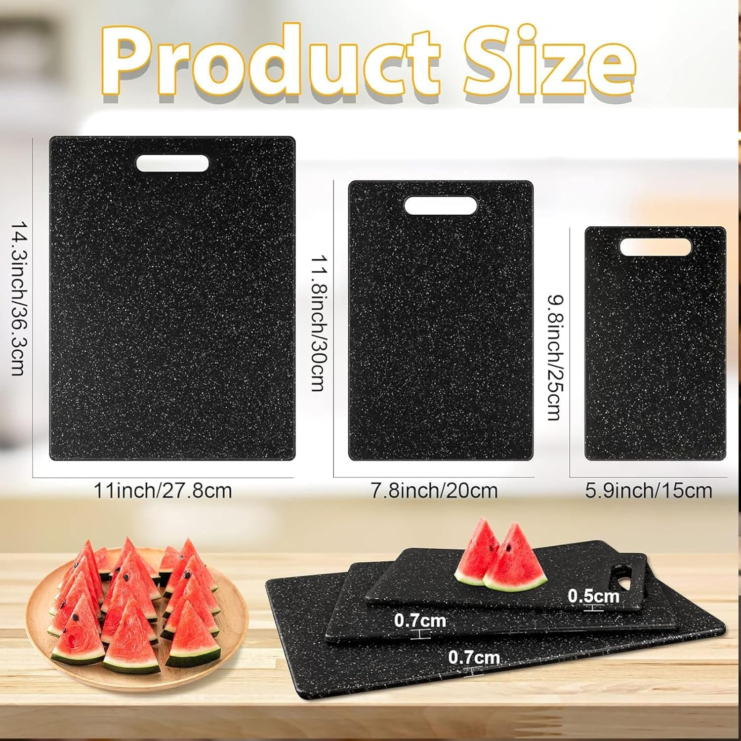 Cutting Boards for Kitchen, No BPA Chopping Boards Set of 3, Dishwasher Safe Cutting Boards with Carrying Handle, Black image number 1