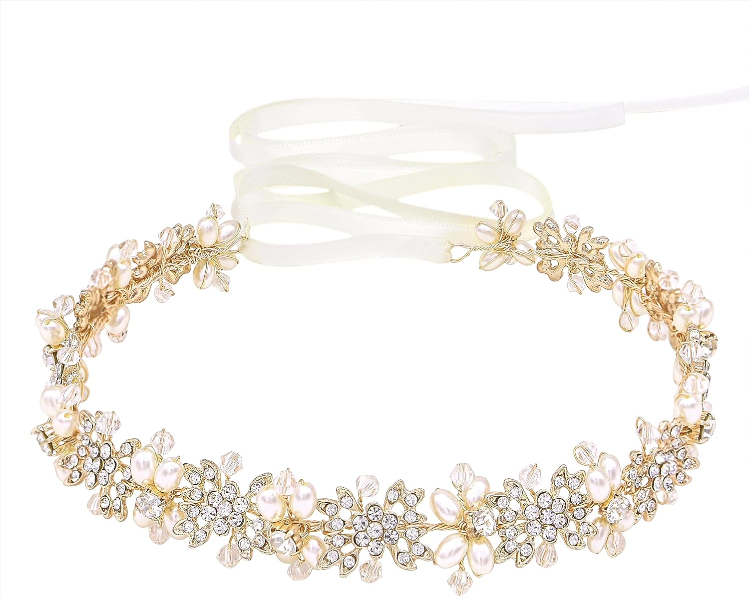 Ammei Silver Bridal Headpiece Flower Design Wedding Headband Bridal Hair Accessories (Silver)