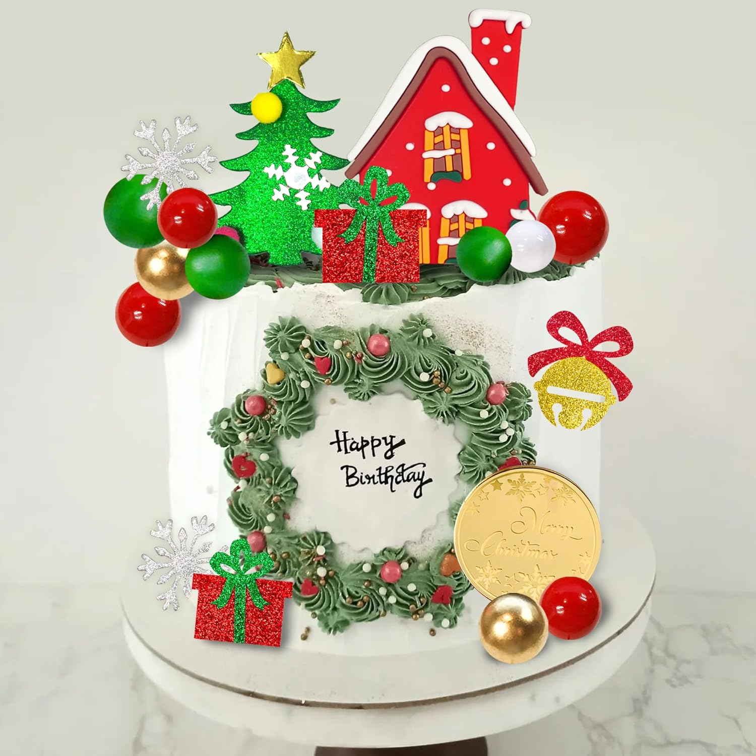 DRWATE 40 PCS Christmas Cake Toppers Merry Christmas Cake Decoration with Colorful Pearl Ball Cake Picks for DIY Cake Insert Decorations Winter Xmas Birthday Party Supplies (Ball) image number 5