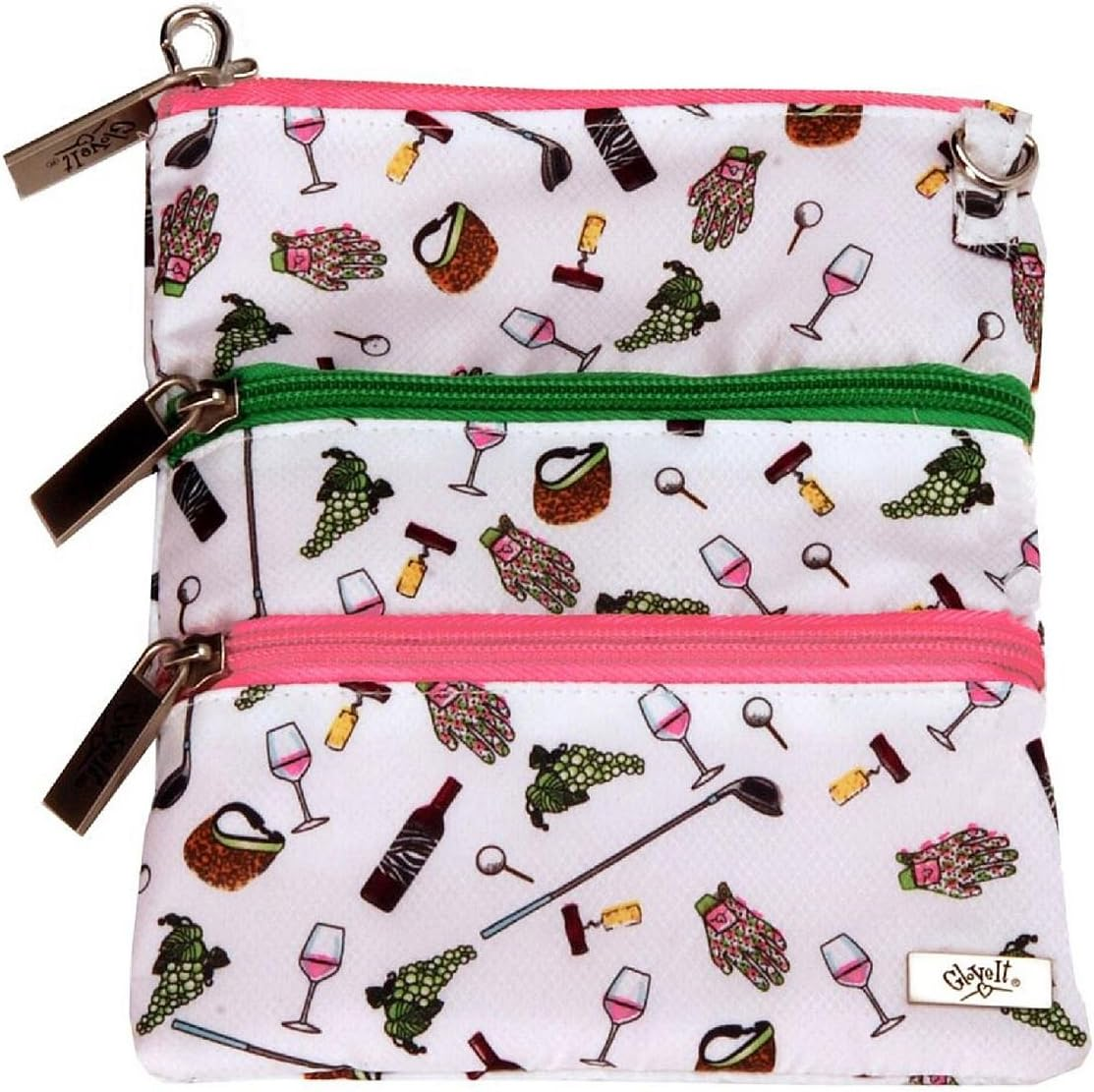 Women&rsquo;S Golf Accessory Bag Glove It Ladies Detachable Strap Accessories Bag 3 Pouch Zipper Bag Cross Body Carry All Organizer Bag Make Up, Travel, Wallet 2017 Silver Lining