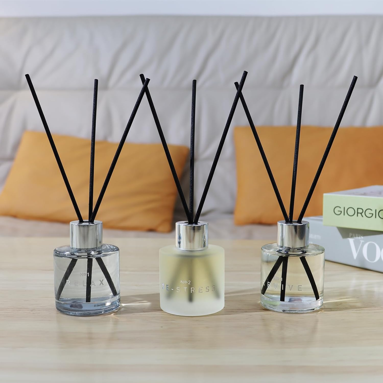 3 Pack Fragrance Reed Diffuser, 50ML Lavender Jasmine Lemongrass Aromatherapy Diffuser Set with 12 Black Fiber Sticks,Air Freshener for Bedroom Bathroom Office, 8.2X 6.6X 2.1 Inch image number 3