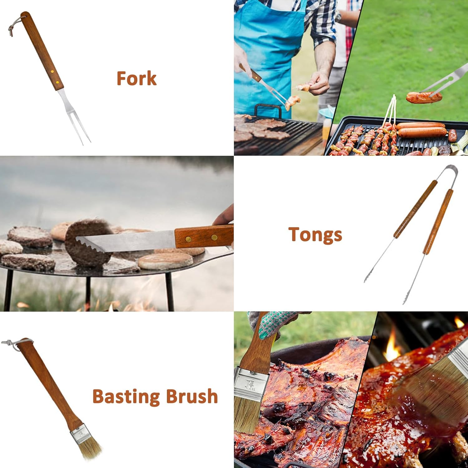 19 Piece Wooden Grill Tool Set, BBQ Accessories & Grill Tools, Durable Stainless-Steel Utensils with Recycled Plastic Case, Spatula, Tongs, Cleaning Brush & More, Grilling Gifts for Men image number 2