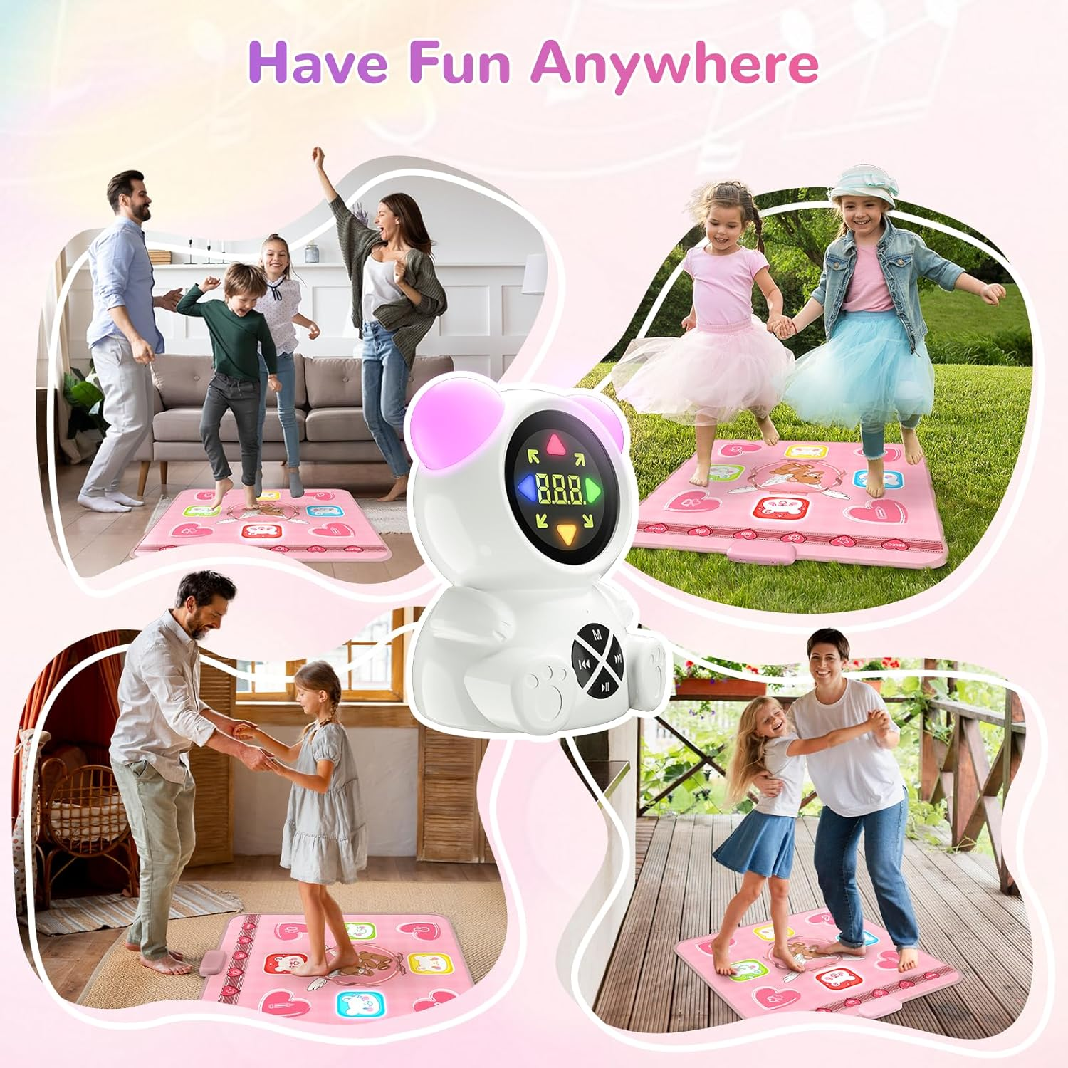 Dance Mat Toys for Girls, Light up Dance Pad with Wireless Bluetooth, Rechargeable & Portable Dance Mat for Kids, Birthday Gifts for 3 4 5 6 7 8 9+ Years Old Kids (Pink) image number 3