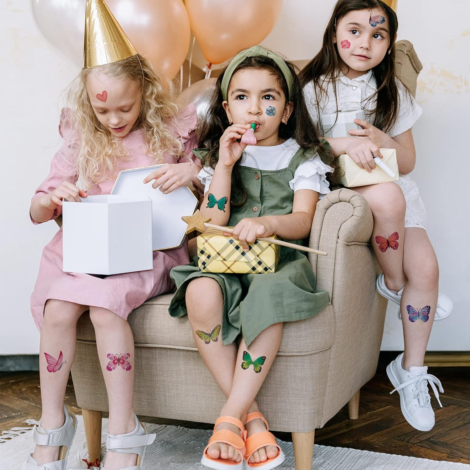 100Pcs Butterfly Temporary Tattoos for Kids Women Girls, Fake Colorful Butterflies Wings Flower Tattoo Stickers Art Waterproof for Face Body Arm Birthday Party Favors Makeup Supplies Gifts