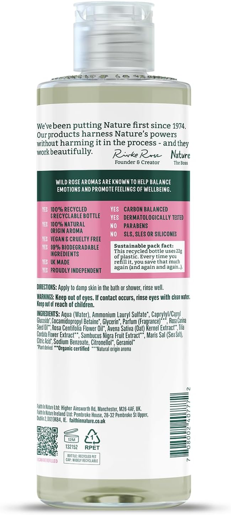 Faith in Nature Natural Wild Rose Body Wash, Restoring, Vegan and Cruelty Free, No SLS or Parabens, 400Ml