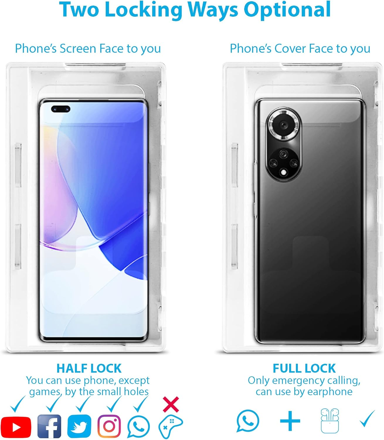 Cell Phone Lock Box - Portable Jail with 2 Keys to Reduce Kid'S & Student'S Screen Time - Self-Control Locking Device to Boost Productivity for Iphone, Samsung, Google Clear image number 4