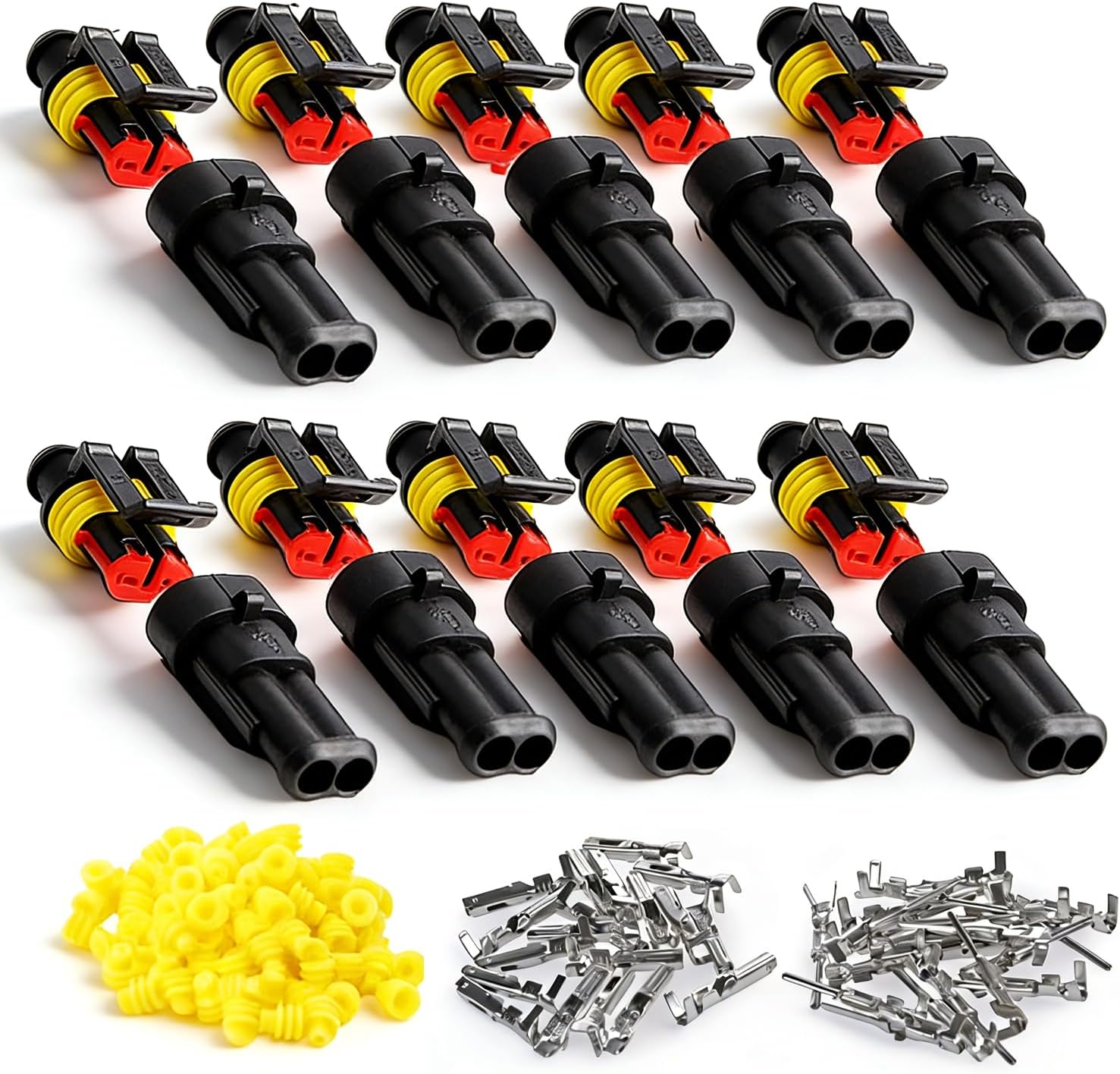10 Sets 2 Pin Car Terminals Plug Male Female Waterproof Automotive Connectors Disconnect Wiring Car Electrical Wire Sealed Connector Plug Cable 12V Kit Marine Truck Boat Motorcycle image number 5