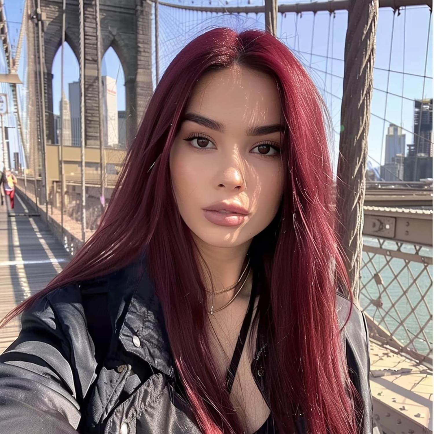 BERRYLION Long Straight Wig|Synthetic Long Wigs for Women|Cosplay Wig for Fashion Women 28Inch (Wine Red) - Light Brown image number 3