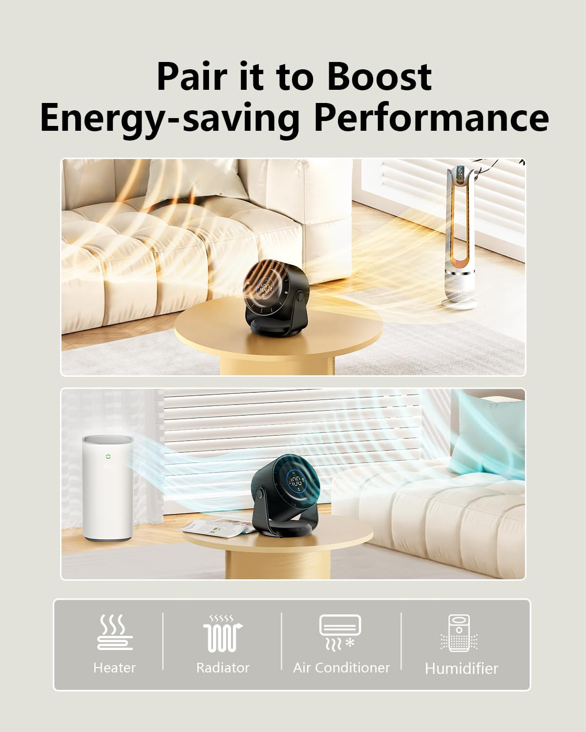 Table Fans, Handheld Portable Turbo Fan Ultra Quiet Desk Fan, Digital Display Rechargeable USB, 105&deg;Tilt 100 Speeds, Wall-Mounted Design, Portable Fans for Home Office Kitchen Travel Camping - White image number 4