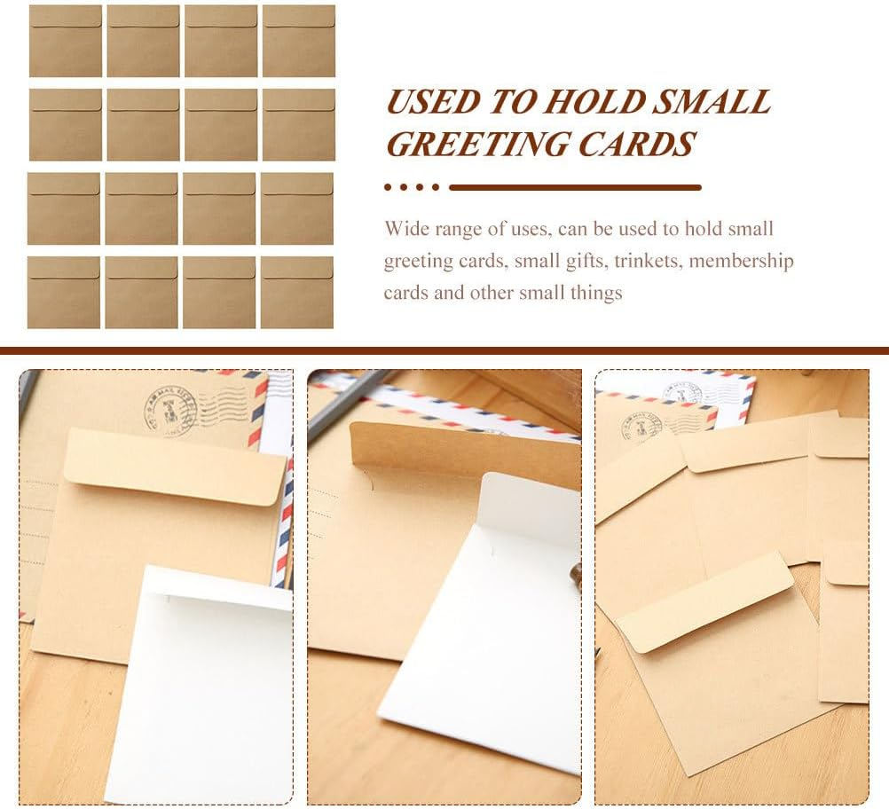 MAGICLULU 100Pcs Kraft Envelope Packets Note Envelopes Brown Stamps Envelopes Coin Storage Small 2X3 Wedding Invitation Coin Vellum Paper Square Clip image number 4