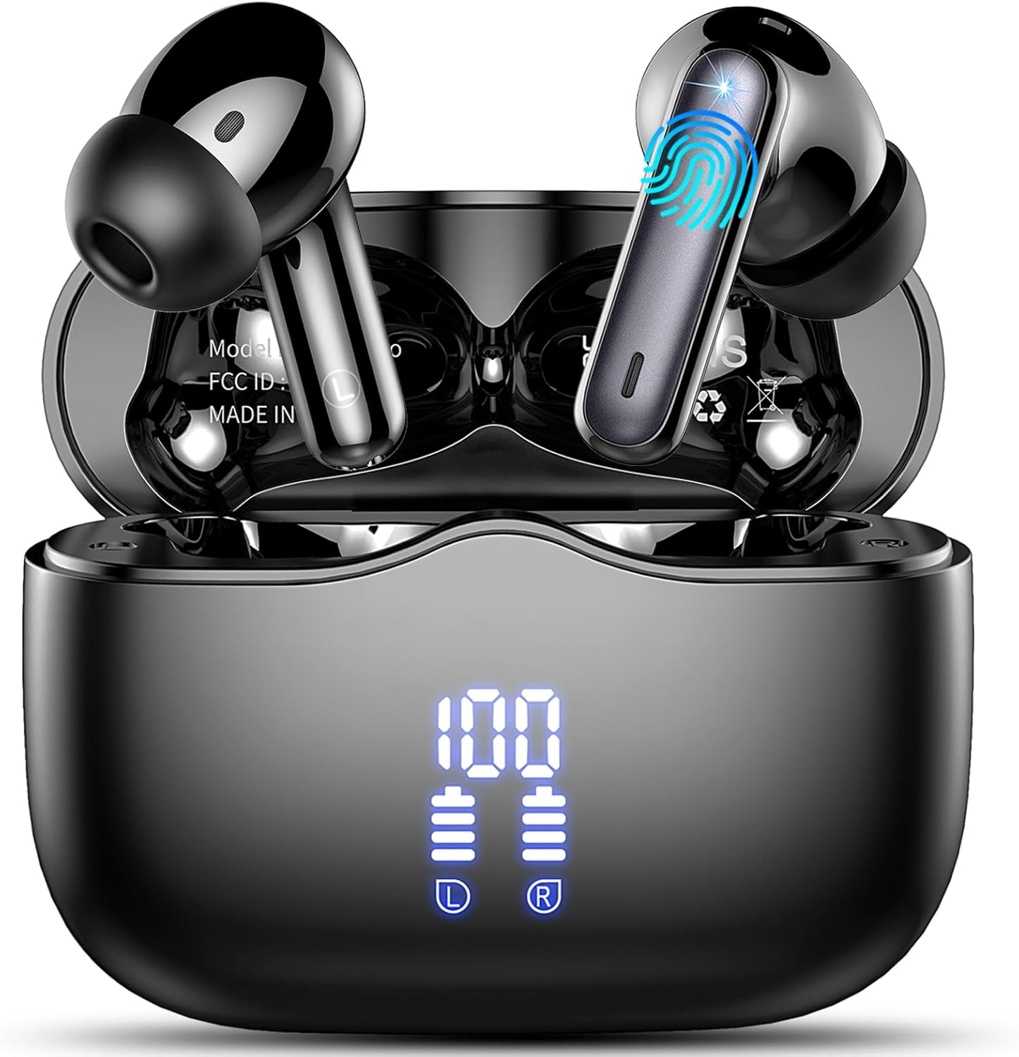 Wireless Earbuds, Bluetooth 5.3 Headphones in Ear with Hifi Stereo Deep Bass, 4 ENC Noise Cancelling Mic Wireless Earphones 40H Playtime, Bluetooth Earbuds Dual LED Display, IP7 Waterproof, USB-C